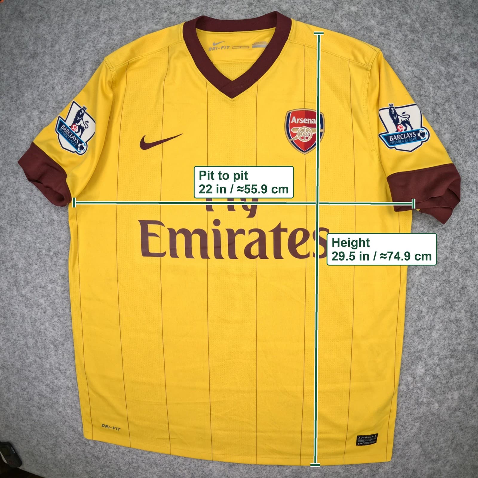 Arsenal Football Shirt Adult Large Yellow Away 2010 2013 Nike Diaby Jersey photo 6