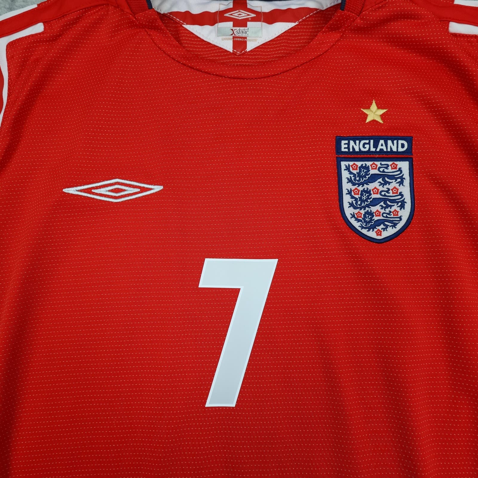 Vintage England Away Shirt Mens Large Red 2004 2006 Umbro Beckham 7 Jersey photo 3
