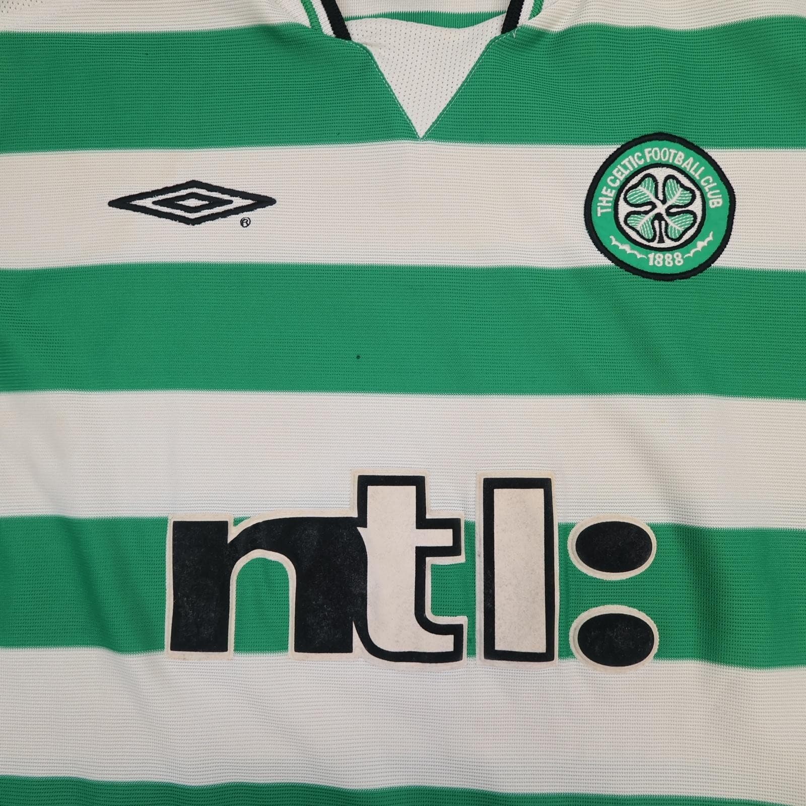 Vintage Celtic Shirt Mens Large Green White Home Football Umbro 2001 2003 Ntl: photo 4