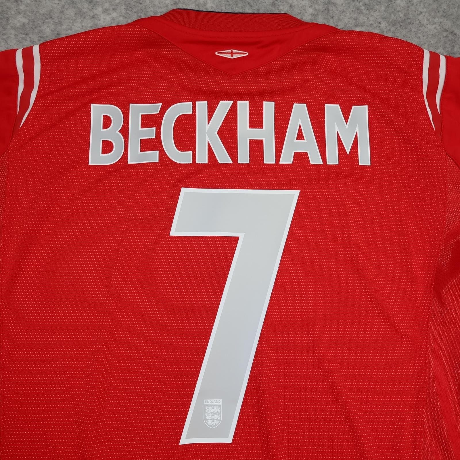 Vintage England Away Shirt Mens XL Red 2004 2006 Football Umbro Beckham 7 Jersey photo 3