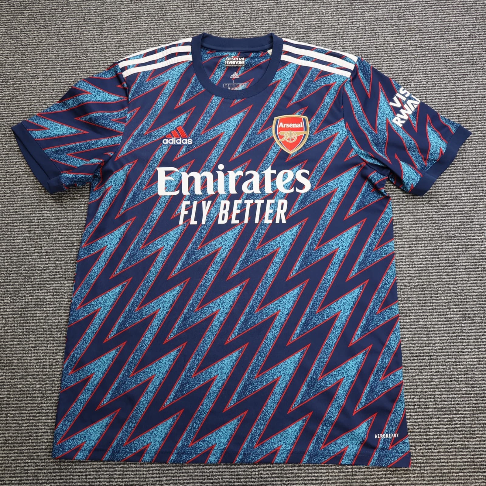 Arsenal Shirt Large Blue Third Kit 2021 2022 Adidas Football Jersey Saka Soccer photo 2