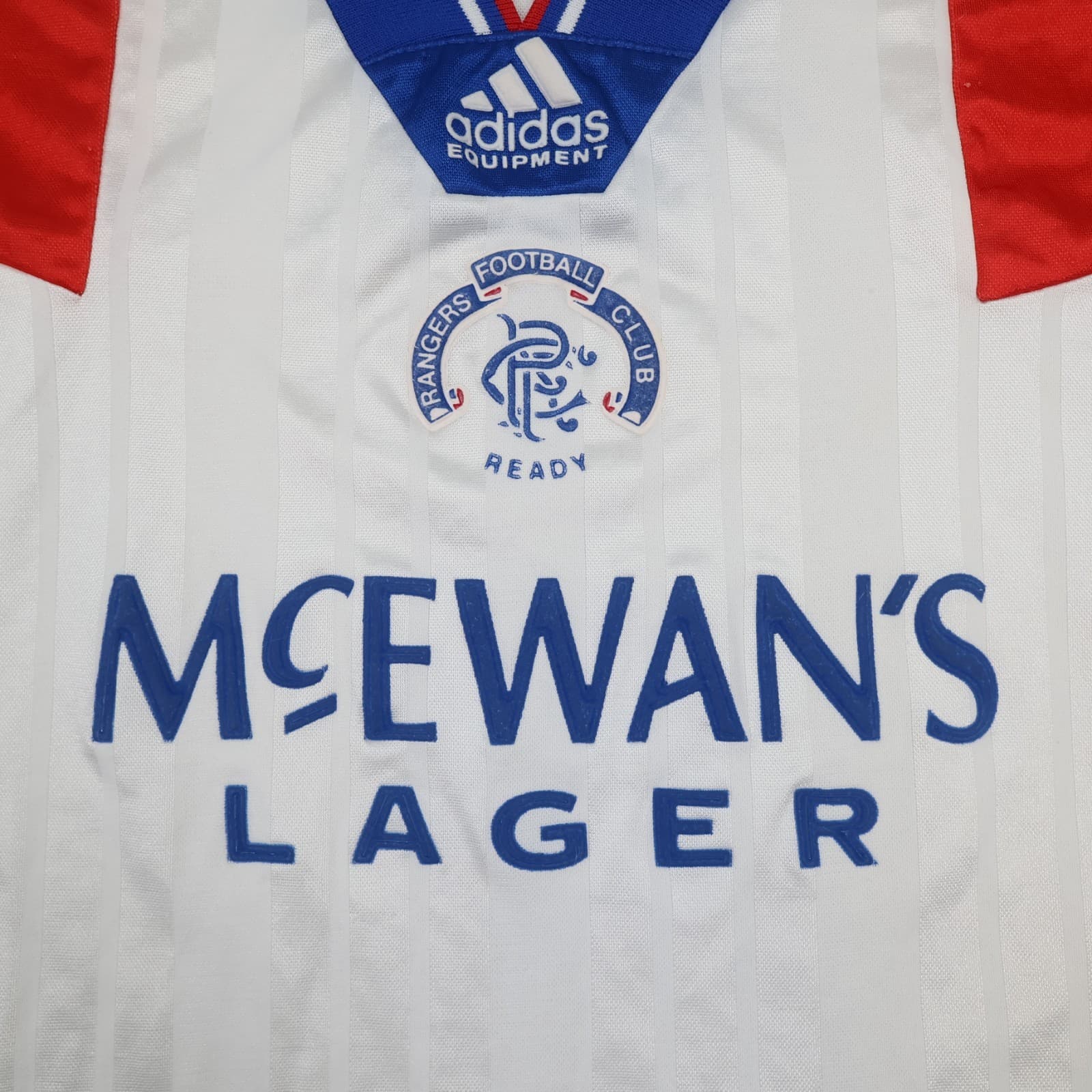 Vintage Rangers Football Shirt Large White Away Kit 1992 1994 Adidas Jersey photo 3