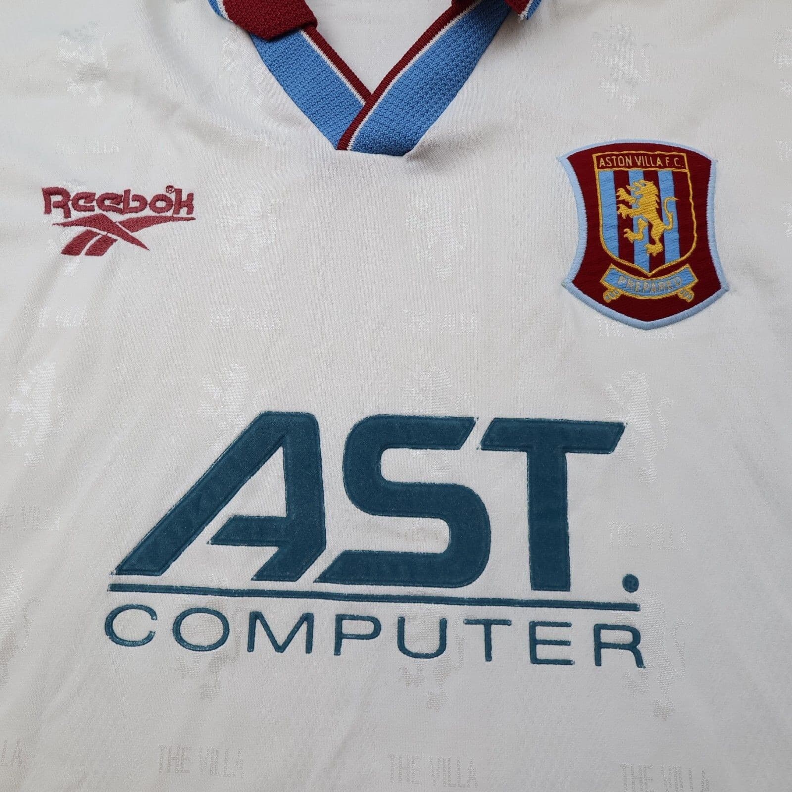 Vintage Aston Villa Shirt Large White Away Kit 1996 1997 1998 Reebok Jersey 40" photo 3