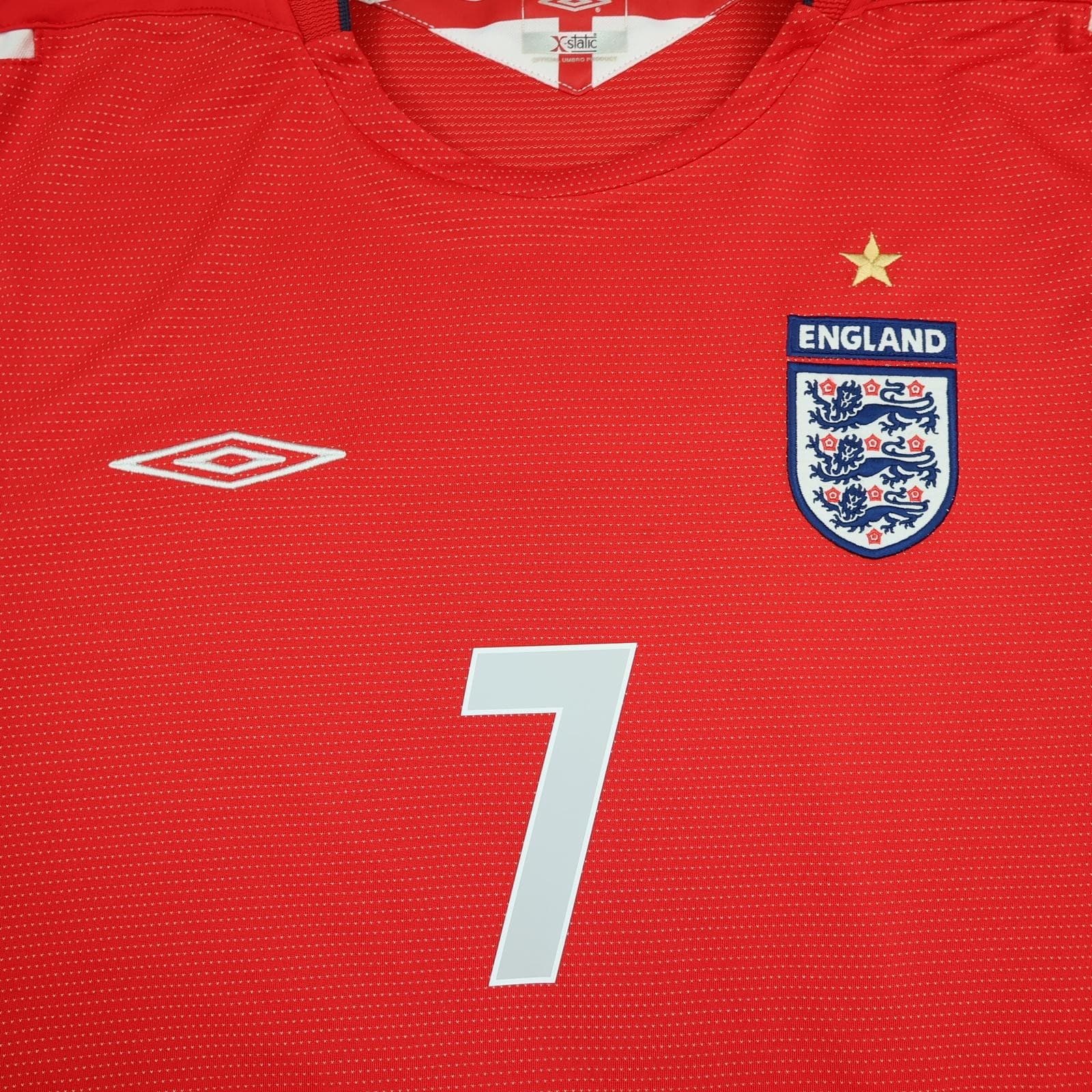 Vintage England Away Shirt Mens XL Red 2004 2006 Football Umbro Beckham 7 Jersey photo 6