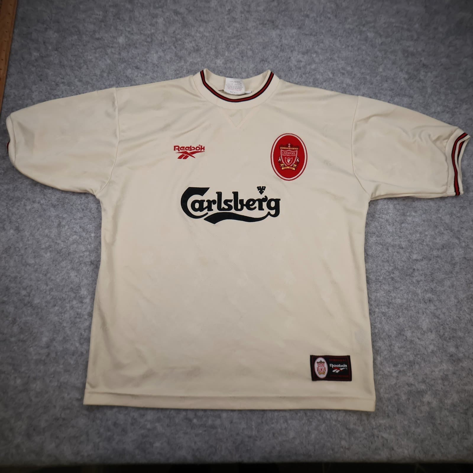 Vintage Liverpool Shirt Large Beige Away Kit 1996 1997 Reebok Jersey 42/44