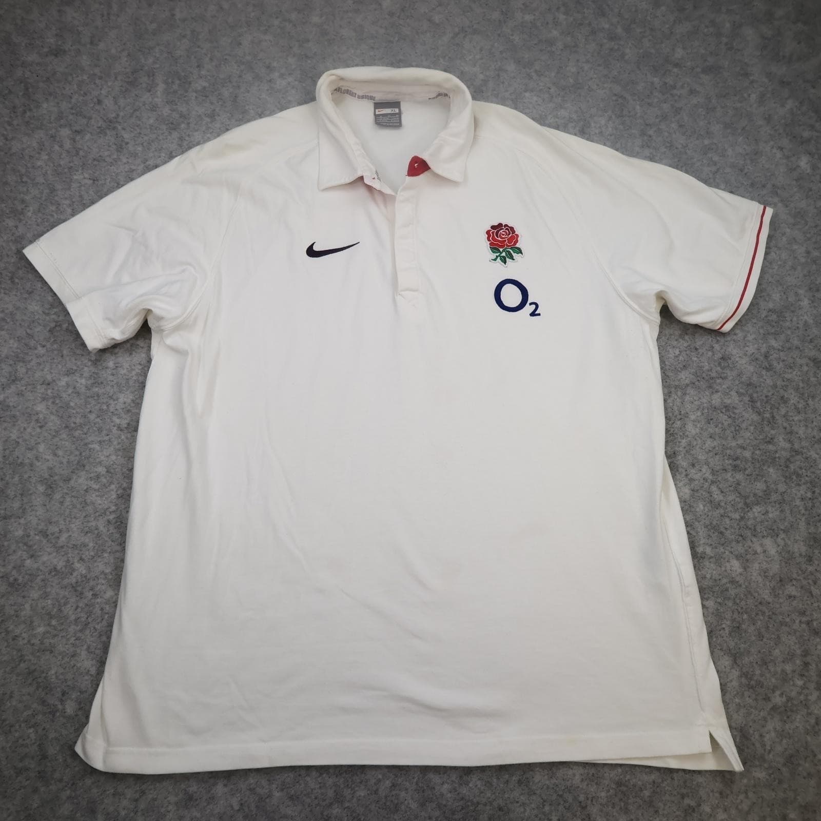 England Rugby Shirt Mens XL White Short Sleeve Rugby Union Nike O2 Polo Jersey