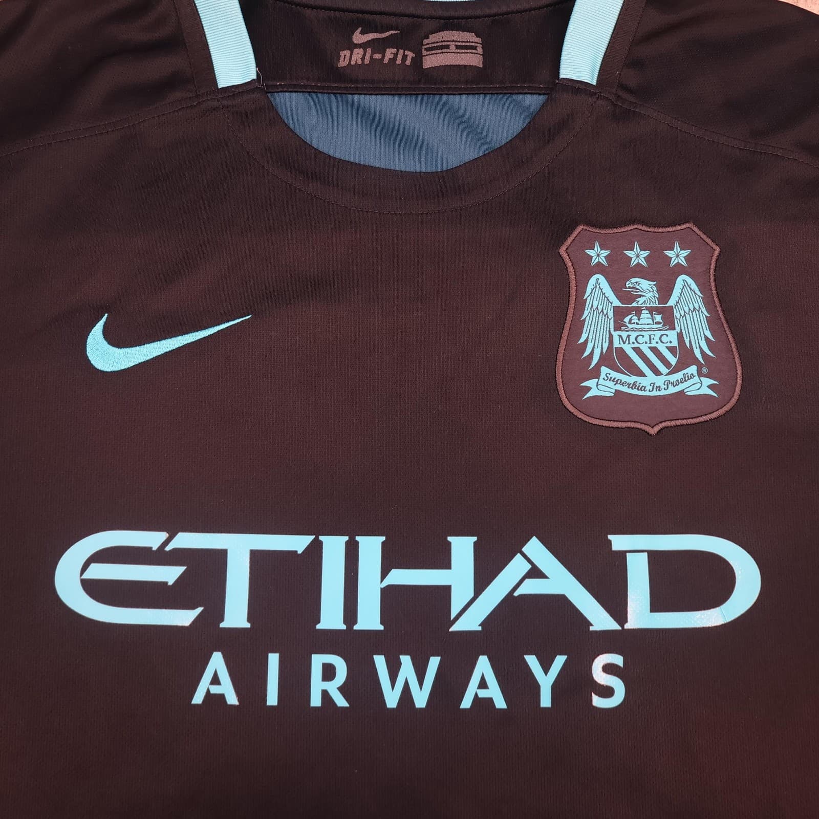 Manchester City Shirt Mens Large Blue Away 2015 2016 Football Nike Soccer Jersey photo 3