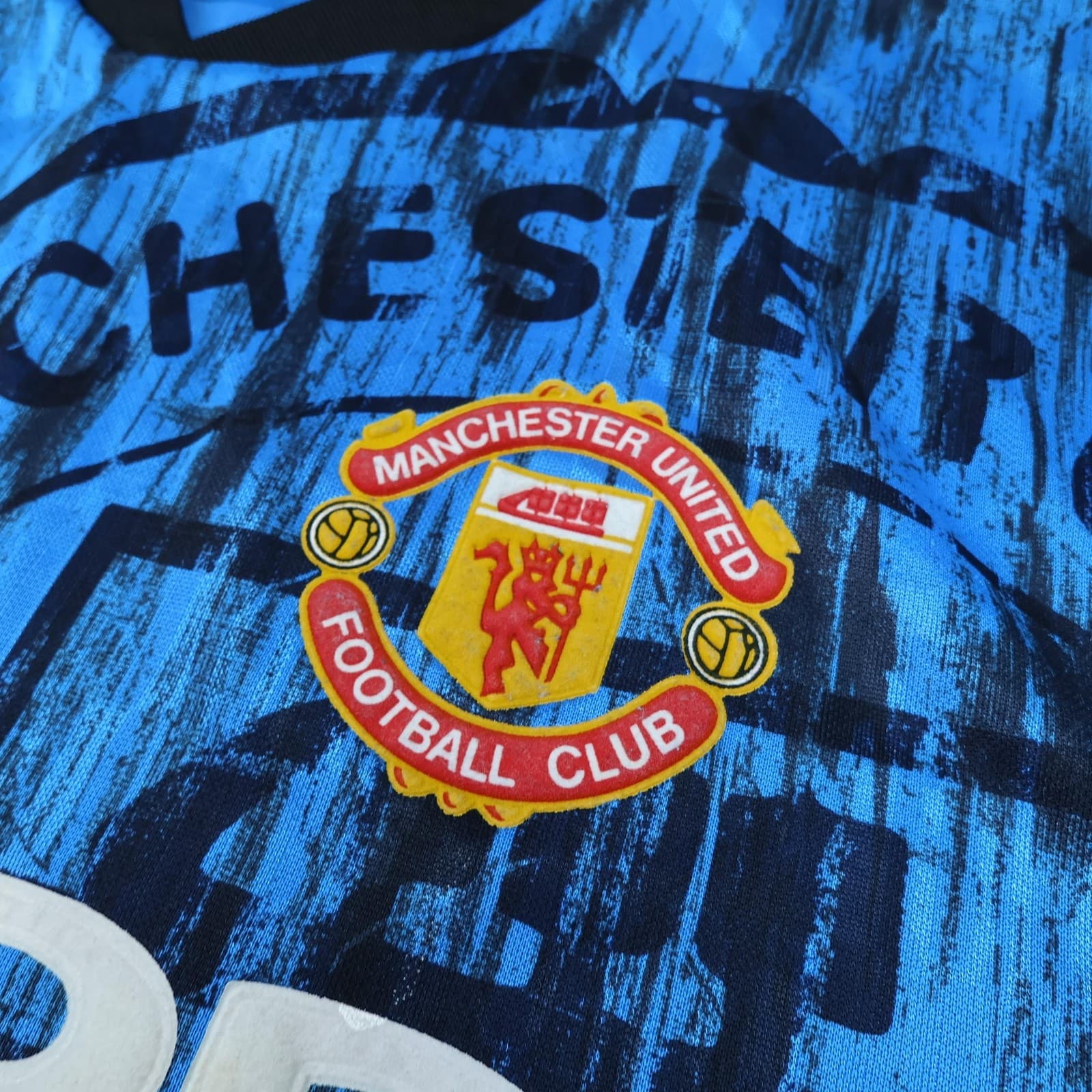Vintage Manchester United Shirt Mens XL Blue 3rd 1990 1992 Umbro Sharp Jersey photo 9