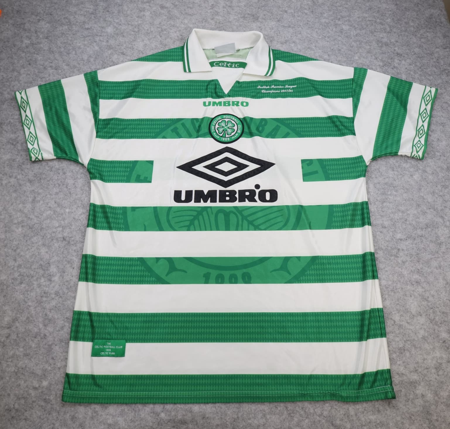 Celtic Football Shirt Extra Large Green Striped Home Kit 1997 1998 Umbro Jersey
