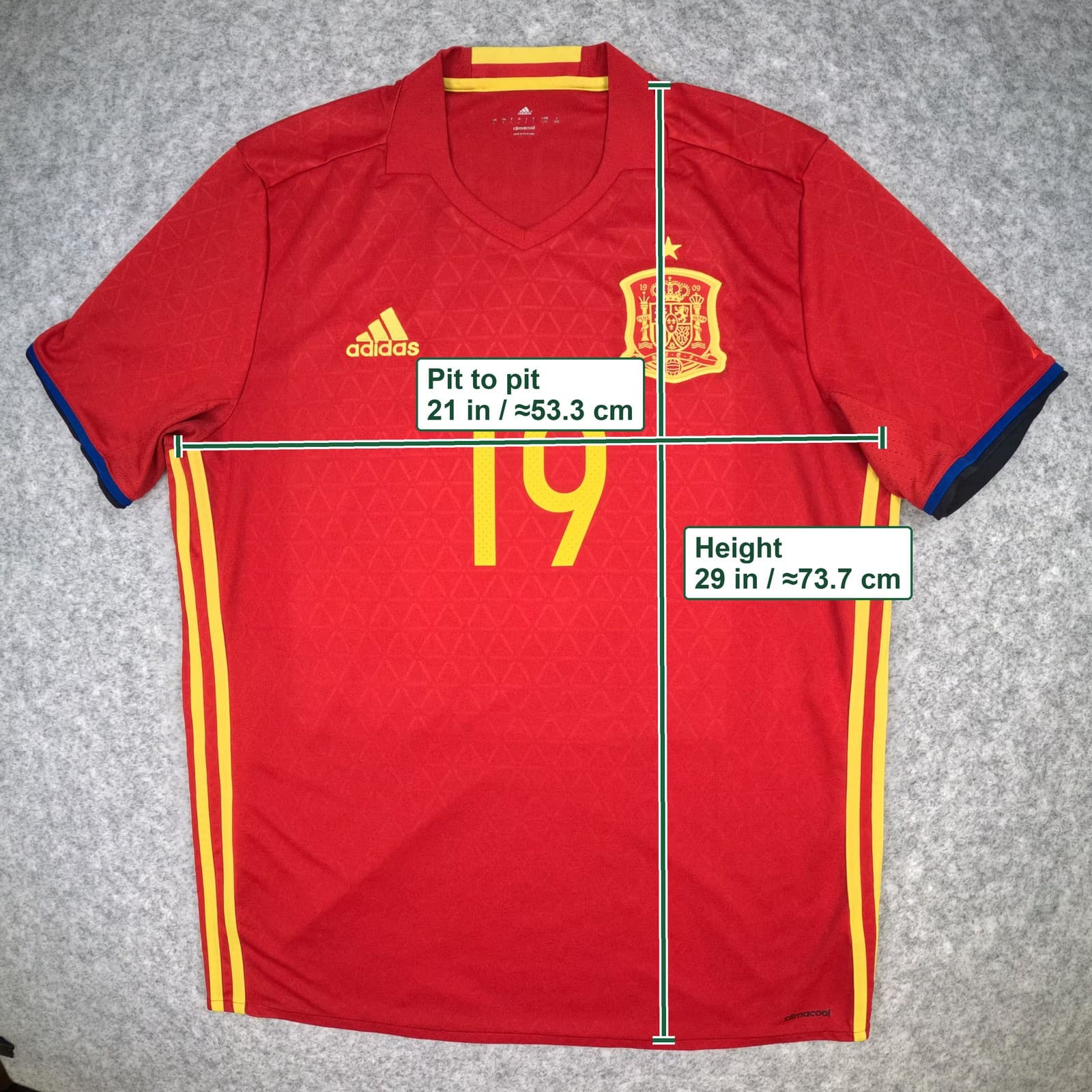 Spain Football Shirt Large Red Home 2016 17 adidas Diego Costa 19 Soccer Jersey photo 3