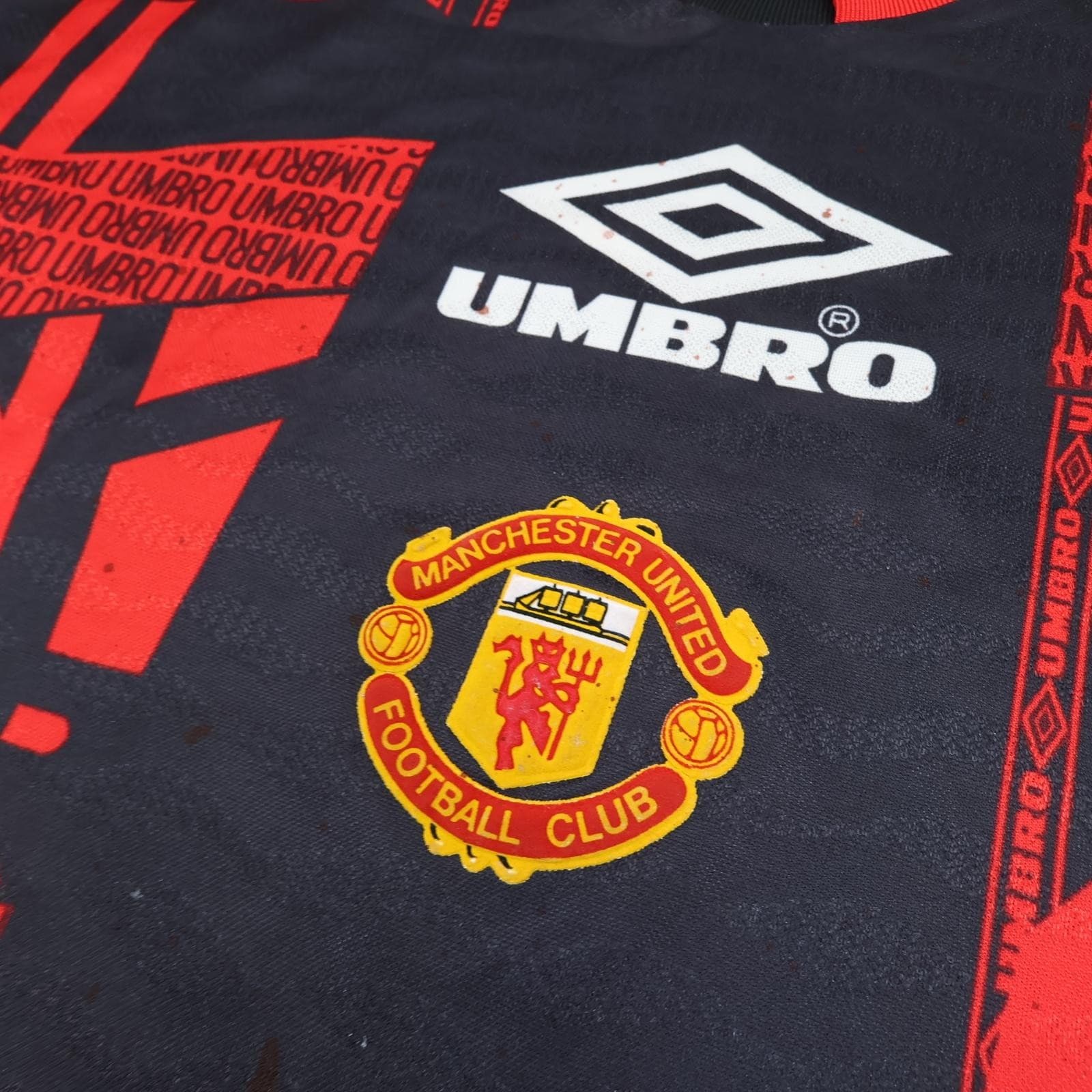 Vintage Manchester United Training Shirt Mens XL Black Umbro 1994 Soccer Jersey photo 3