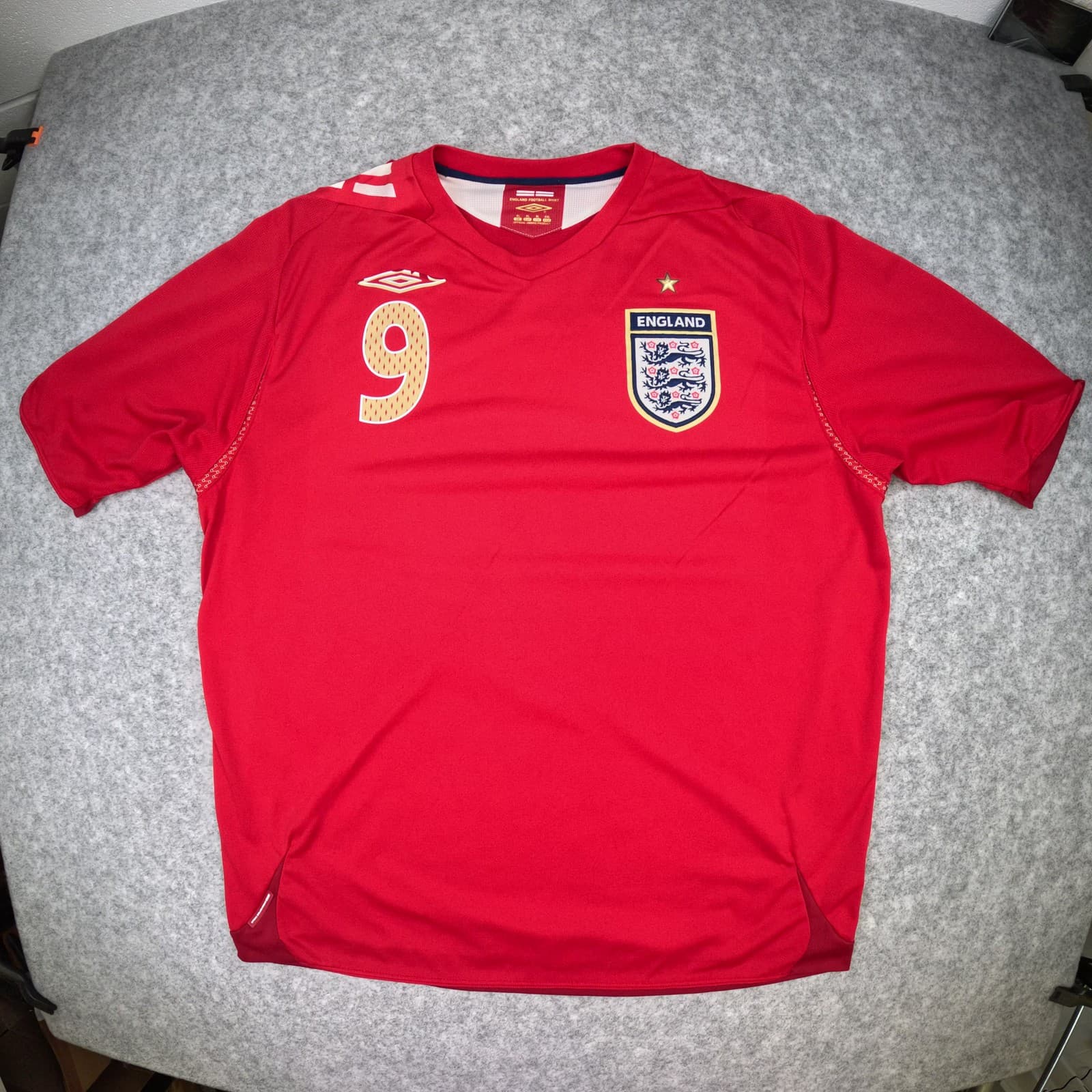 England Football Shirt XL Red Away 2006 2008 Umbro Rooney 9 Soccer Jersey photo 2