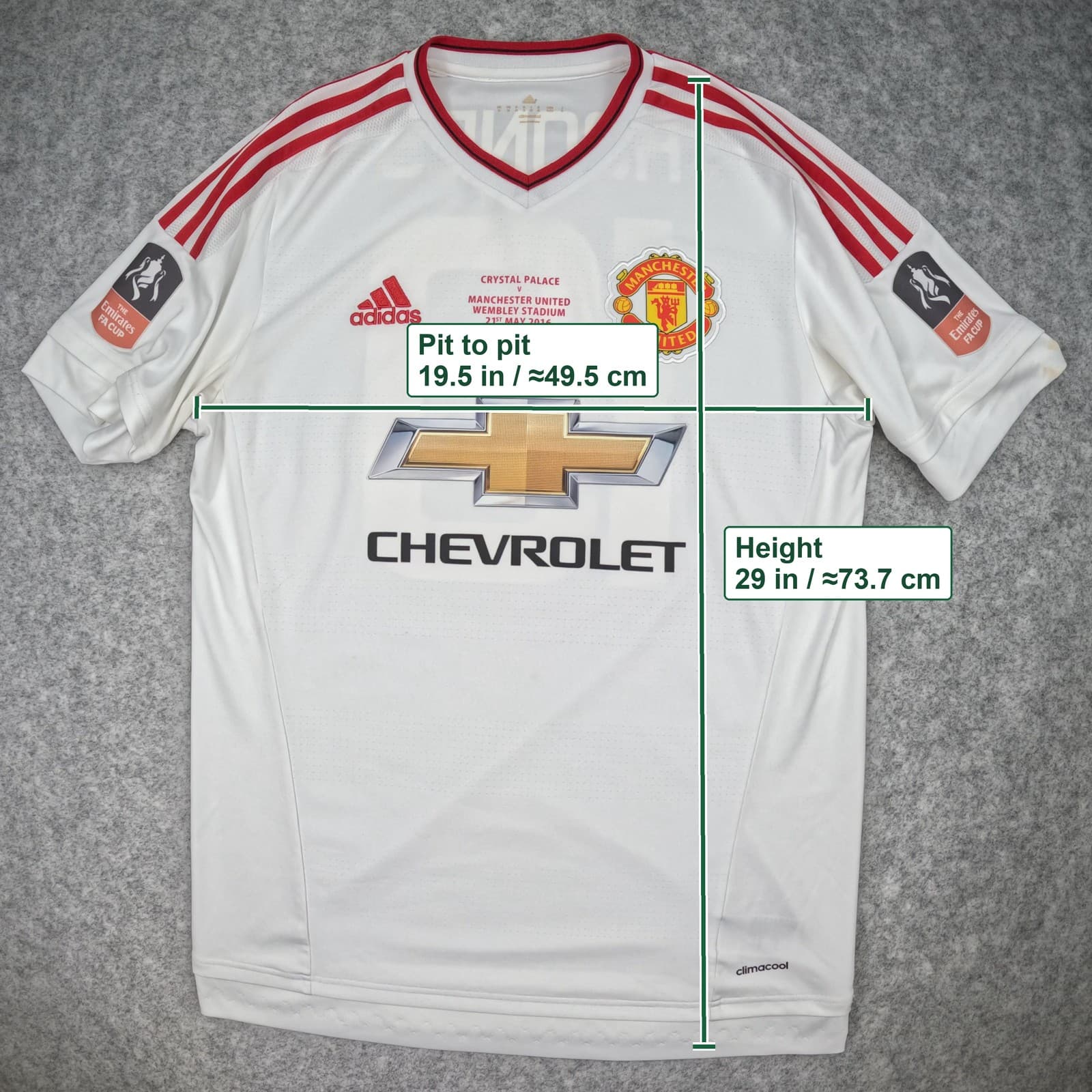 Manchester United Football Shirt Medium White 2015 2016 adidas FA Cup Final photo 3