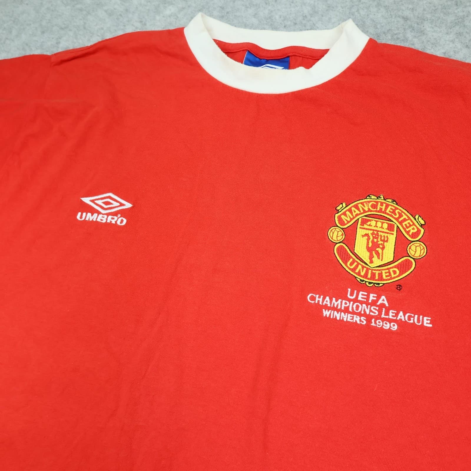 Manchester United Shirt Mens XL Red UEFA CL Winners Umbro 1999 Soccer Jersey photo 2