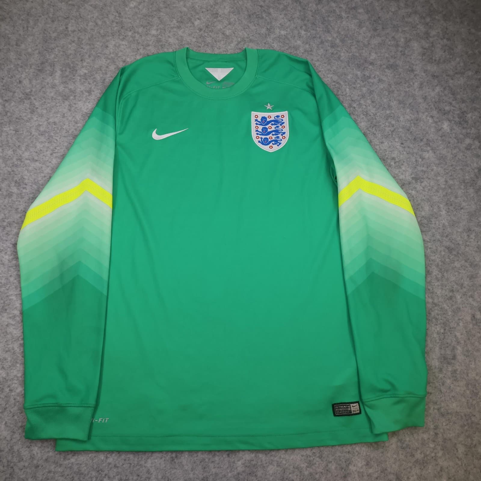 England Goalkeeper Shirt Mens Medium Green 2014 Football Nike Dri Fit Jersey