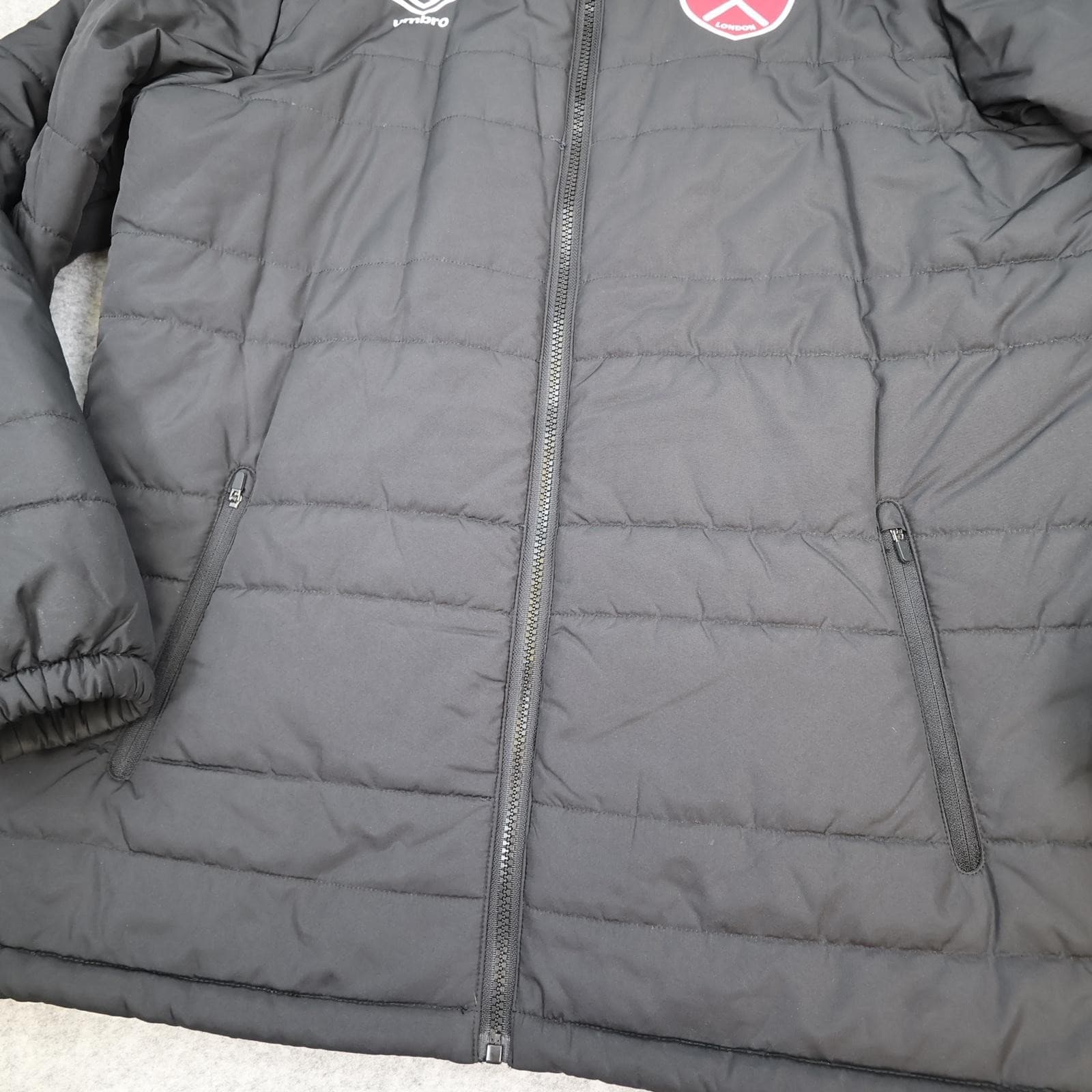 West Ham United Jacket Mens Large Black Football Umbro Hooded Padded Winter Coat photo 5