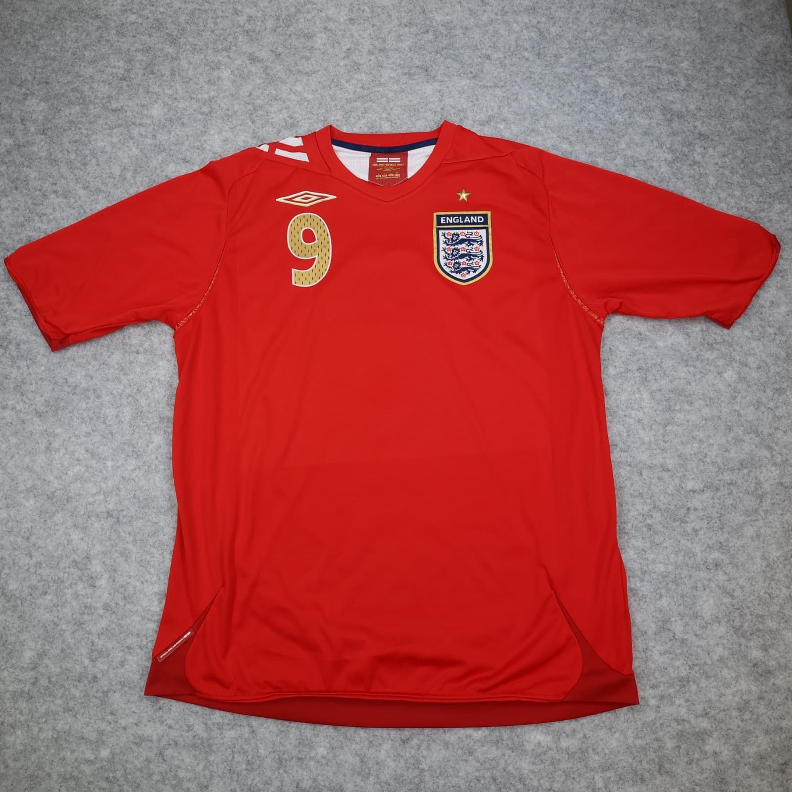 England Football Shirt Large Red Away Kit 2006 2007 2008 Umbro Wayne Rooney 9 photo 2