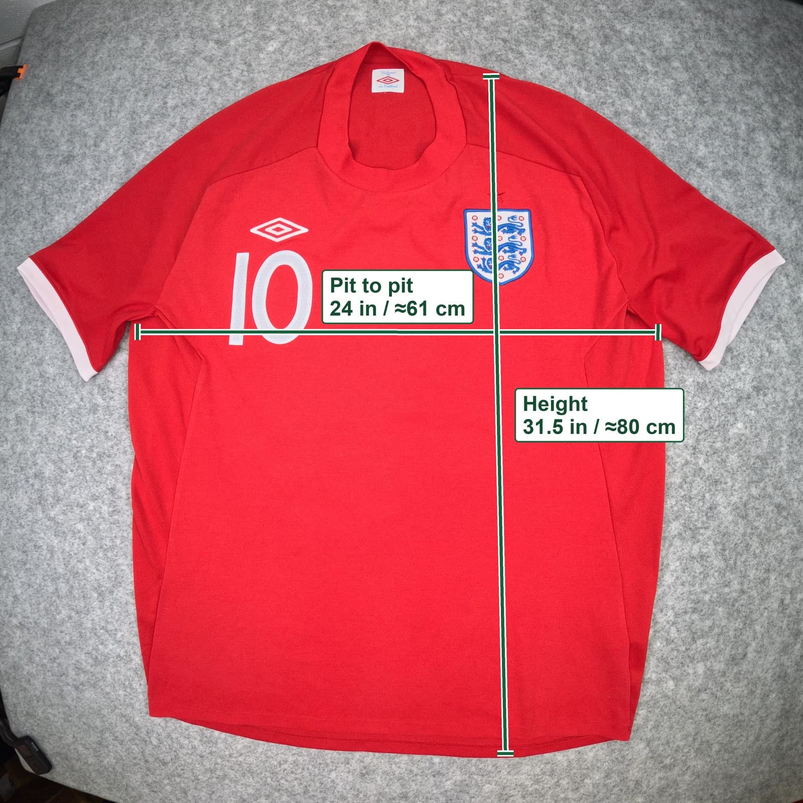 England Football Shirt 2XL Adult Red Away 2010 2012 Umbro Wayne Rooney Jersey photo 2