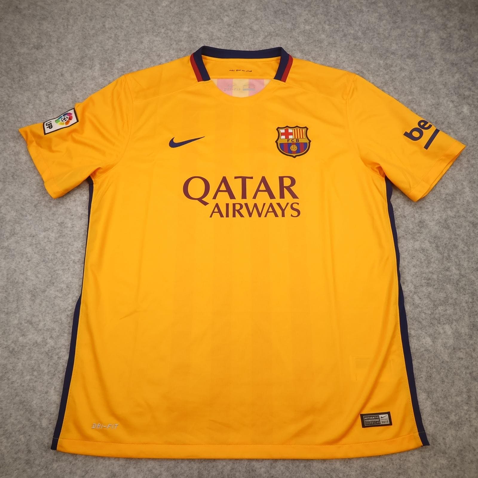 Barcelona Shirt Mens Extra Large Yellow Away 2015 2016 Nike Soccer Jersey