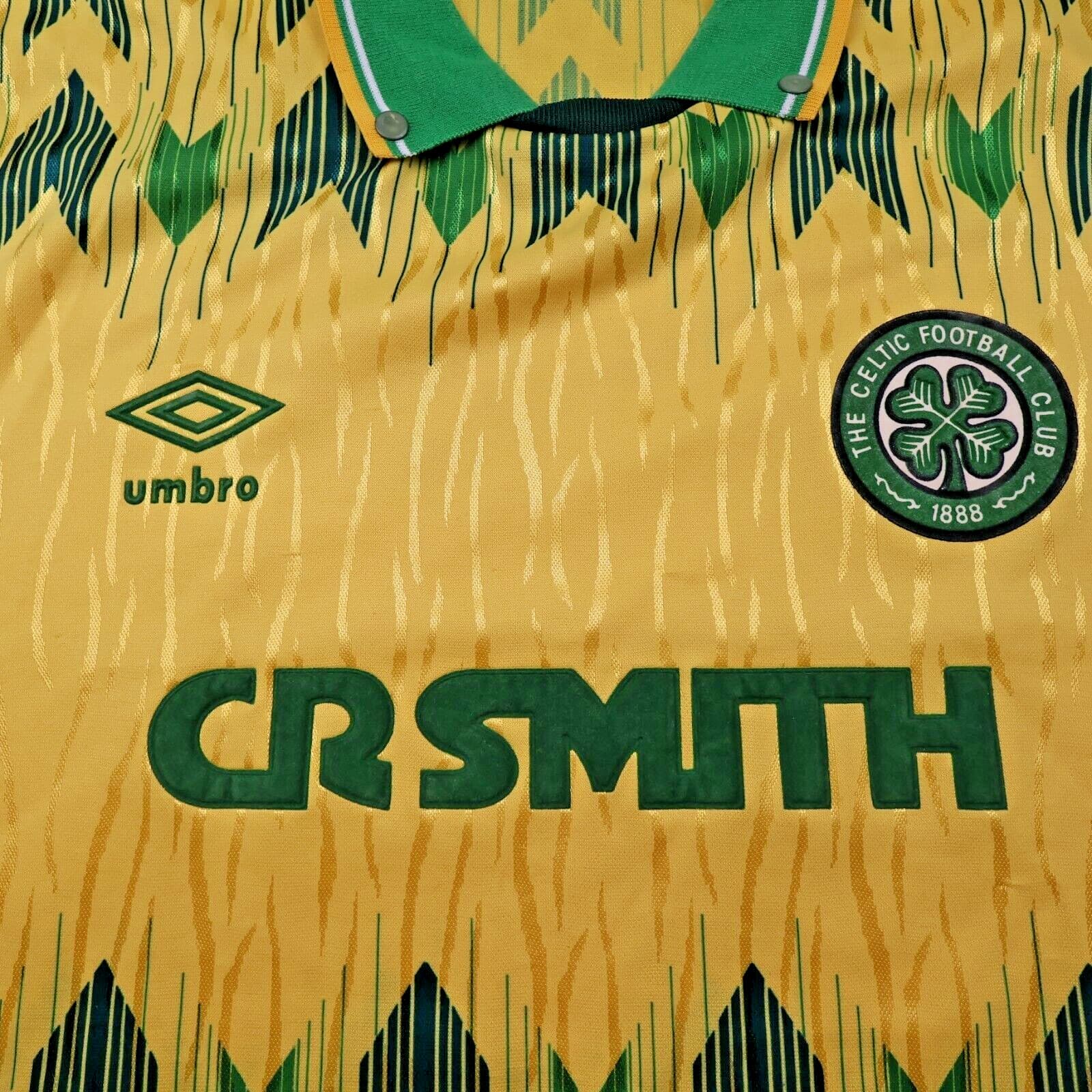 Vintage Celtic Football Shirt Large Yellow Home Kit 1989 1990 Umbro Jersey 38 40 photo 3