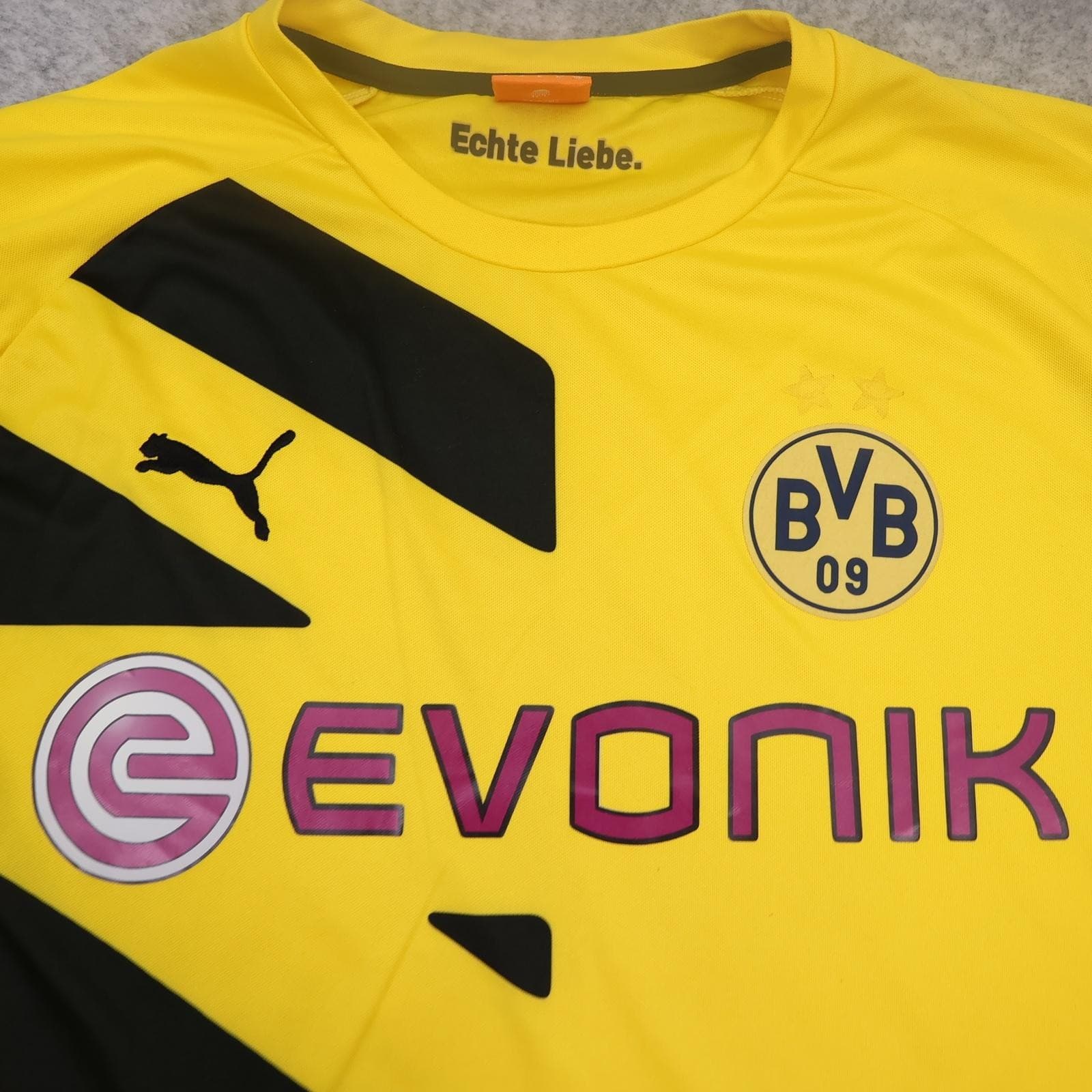 Borussia Dortmund Shirt Mens Large Yellow Black 2014 2015 Puma Evonik Jersey photo 3