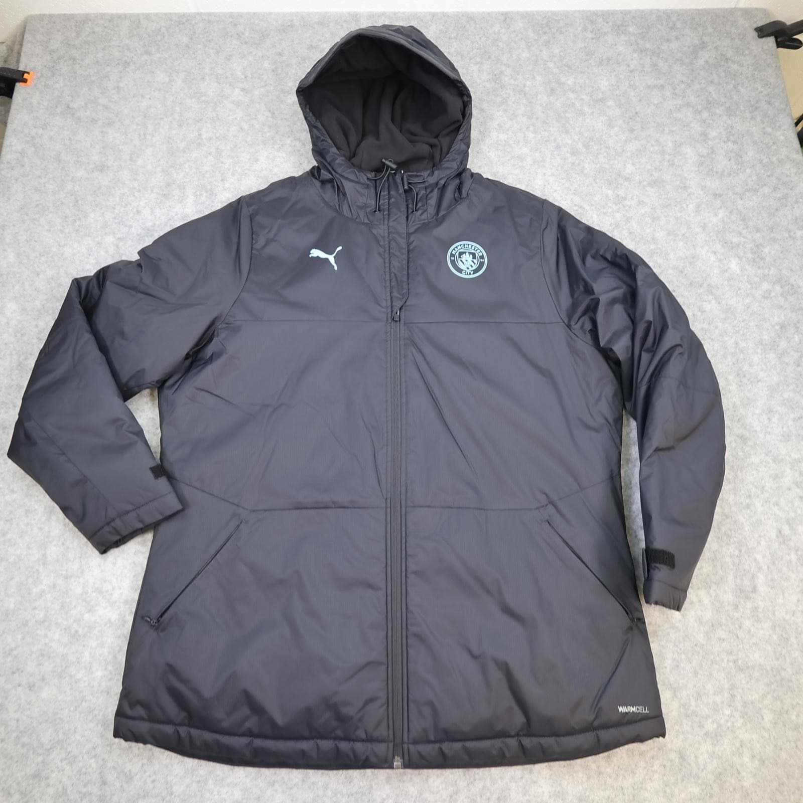 Manchester City Jacket Mens XL Black EPL Football Puma Hooded Raincell Coat