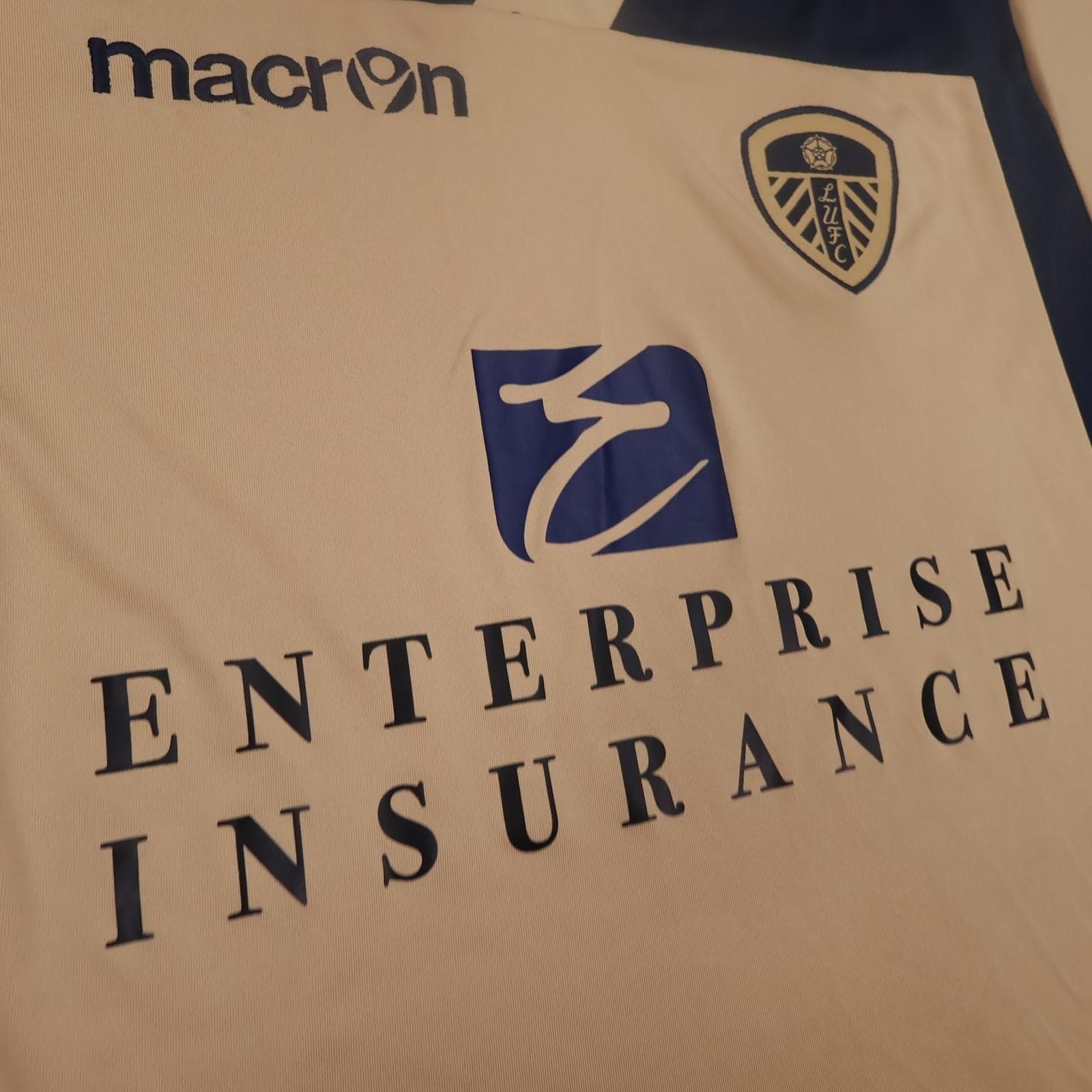 Leeds United Shirt Mens Medium Beige Away 2013 2014 Macron Soccer Jersey photo 6