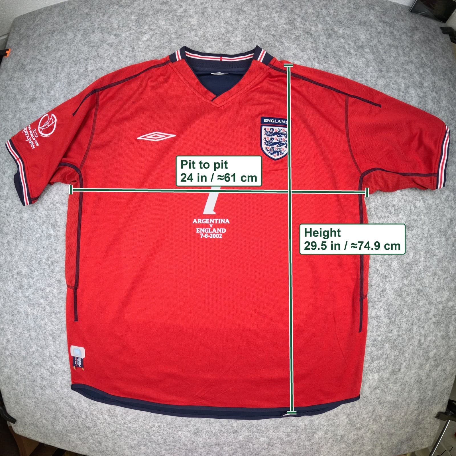 England Football Shirt Red Away 2XL 2002 2004 Umbro Beckham 7 vs Argentina photo 5