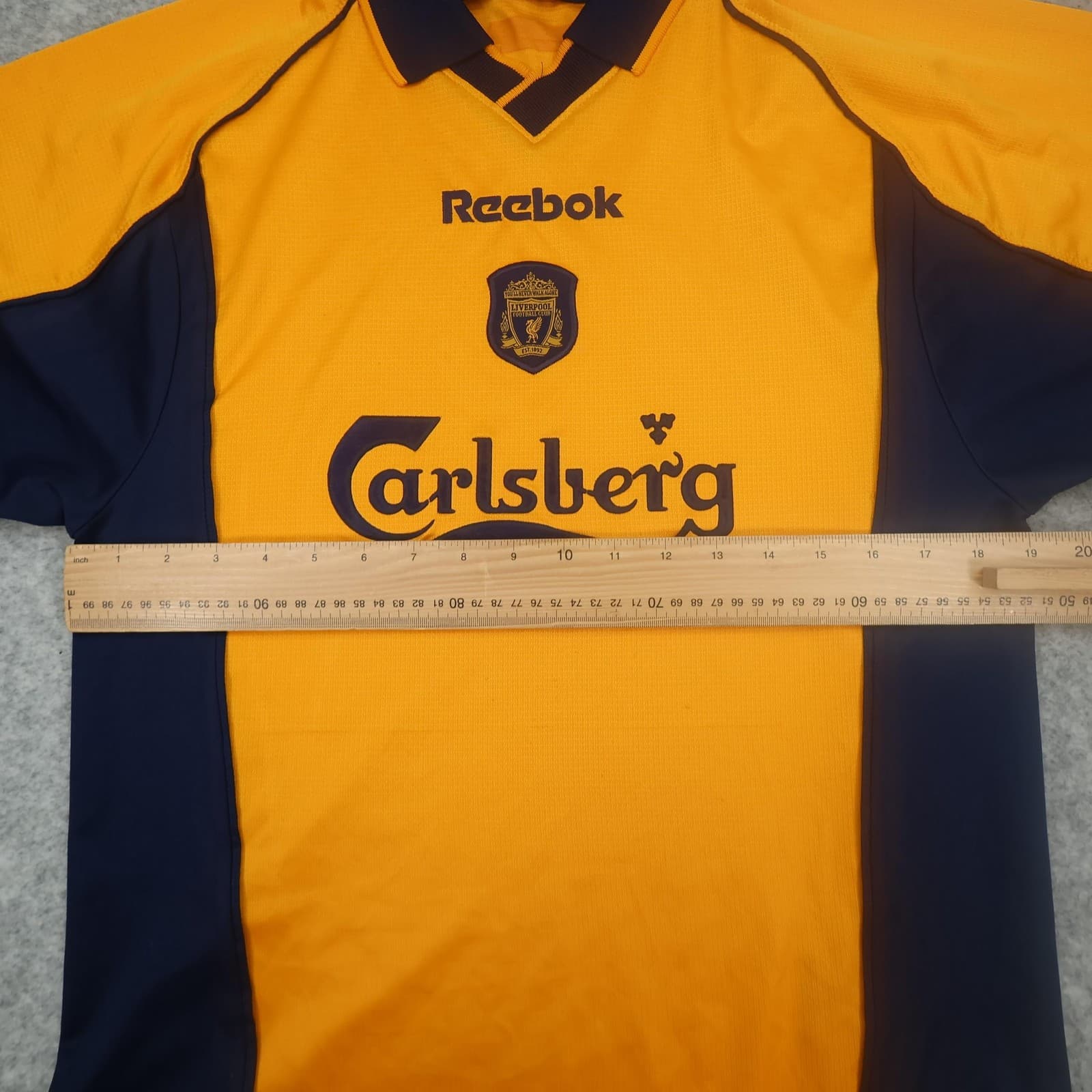 Vintage Liverpool Away Shirt Mens Medium Yellow 1998 Reebok Carlsberg Jersey photo 10