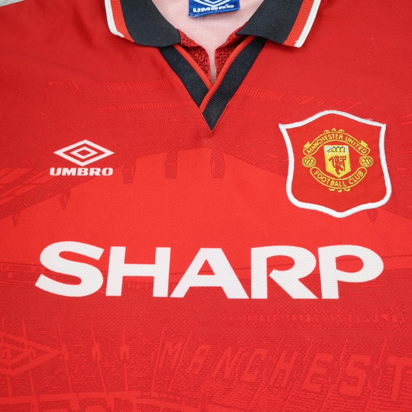 Vintage Manchester United Shirt Mens XXL Red 1994 1996 Umbro Sharp Soccer Jersey photo 3