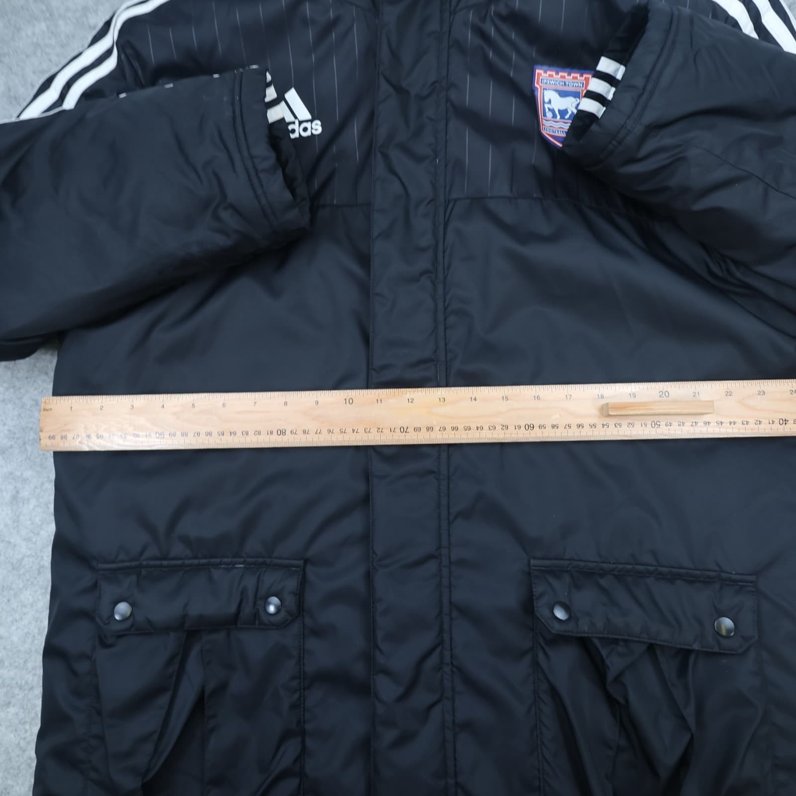 Ipswich Football Jacket Large Black Winter Adidas Long Bench Coat Pockets photo 11
