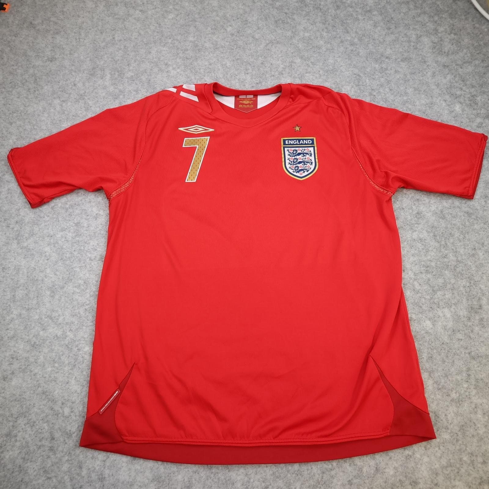 England Away Shirt Mens XL Red 2006 2008 Football Umbro Beckham 7 Jersey Top photo 2
