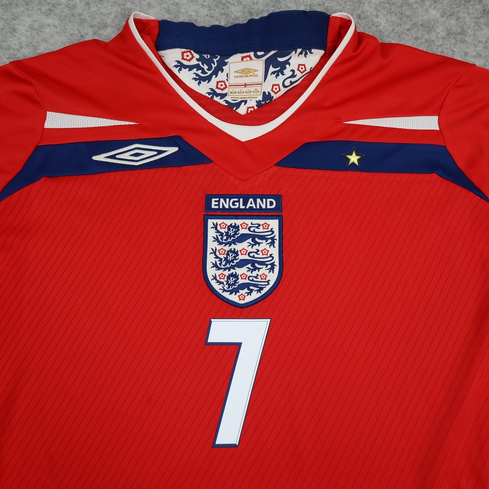 England Away Shirt Mens Large Red 2008 2010 Football Umbro Beckham 7 Jersey photo 3
