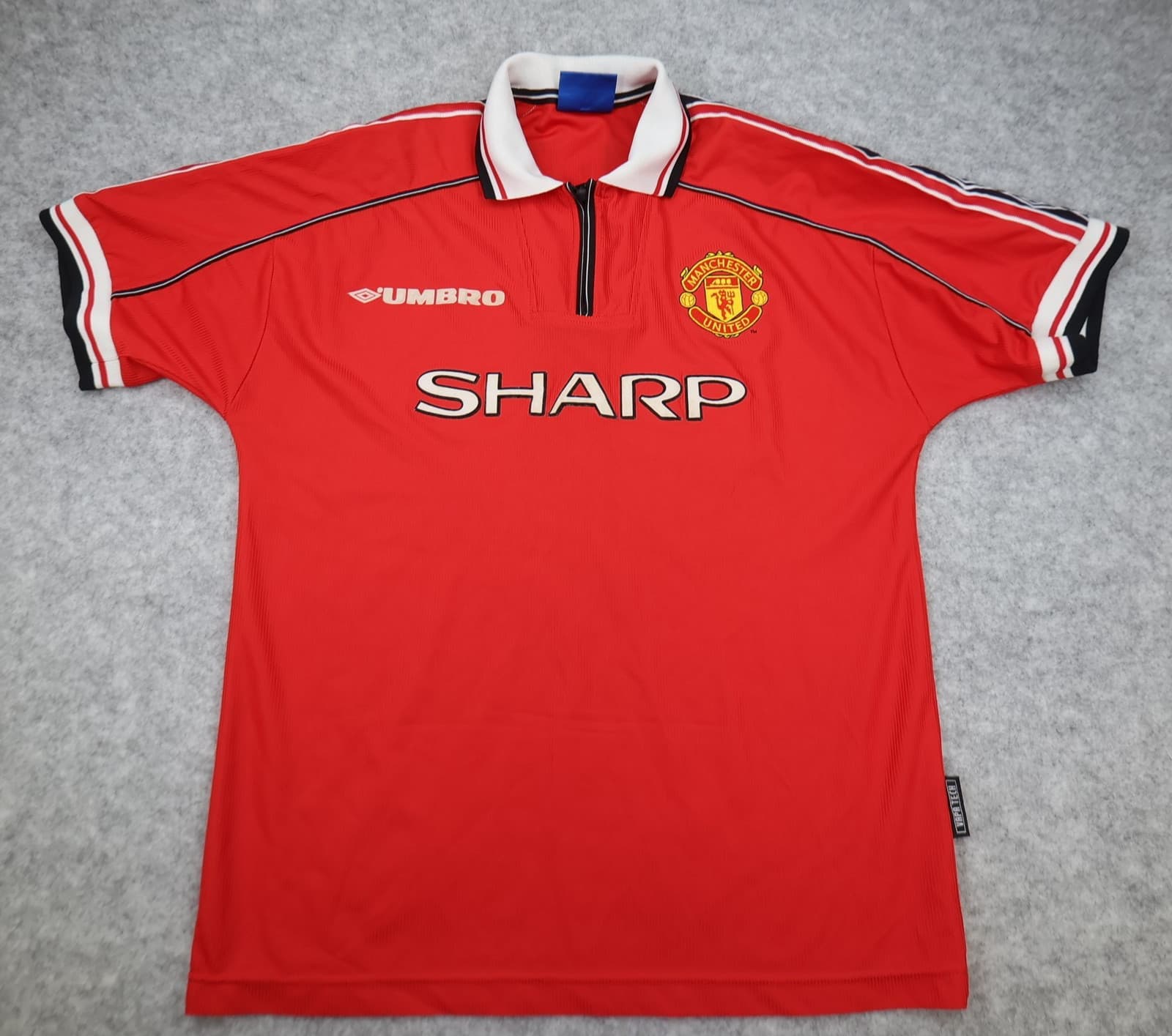 Manchester United Shirt Large Red Home Kit 1998 1999 2000 Umbro Dwight Yorke 19 photo 2