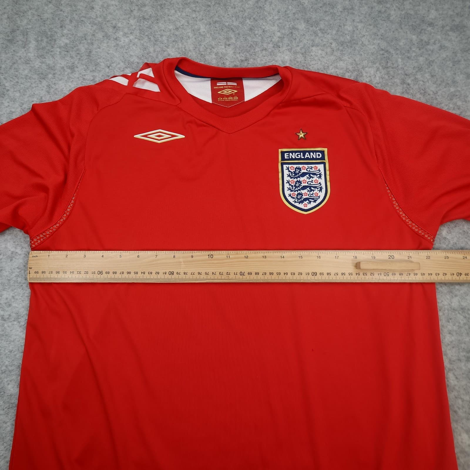 England Away Shirt Mens XL Red 2006 2008 Umbro Soccer Jersey Three Lions Top photo 3