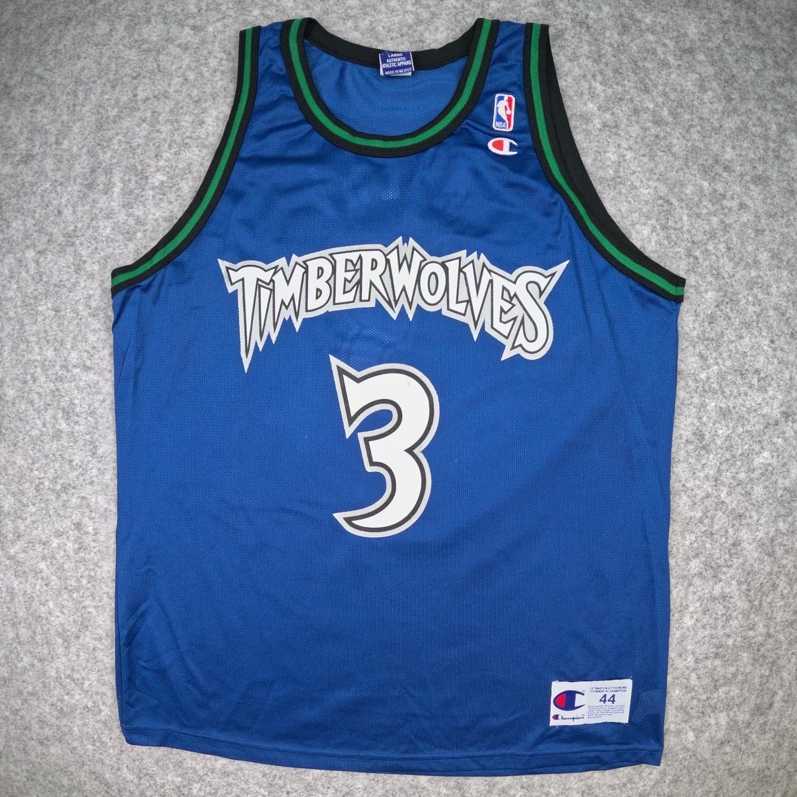 Minnesota Timberwolves Jersey Large Champion Avery 3 Authentic Athletic Apparel