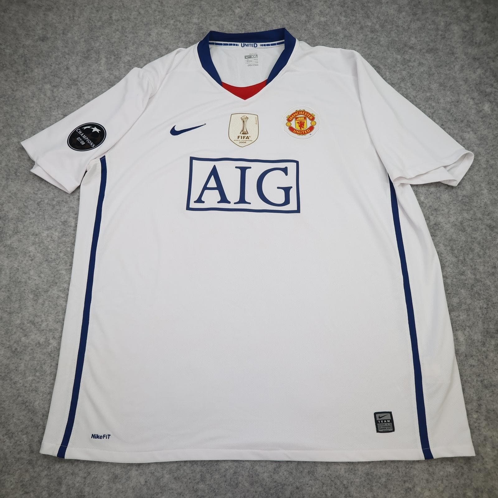 Manchester United Shirt Mens 2XL White Away 2008 2009 Nike AIG Ronaldo 7 Jersey