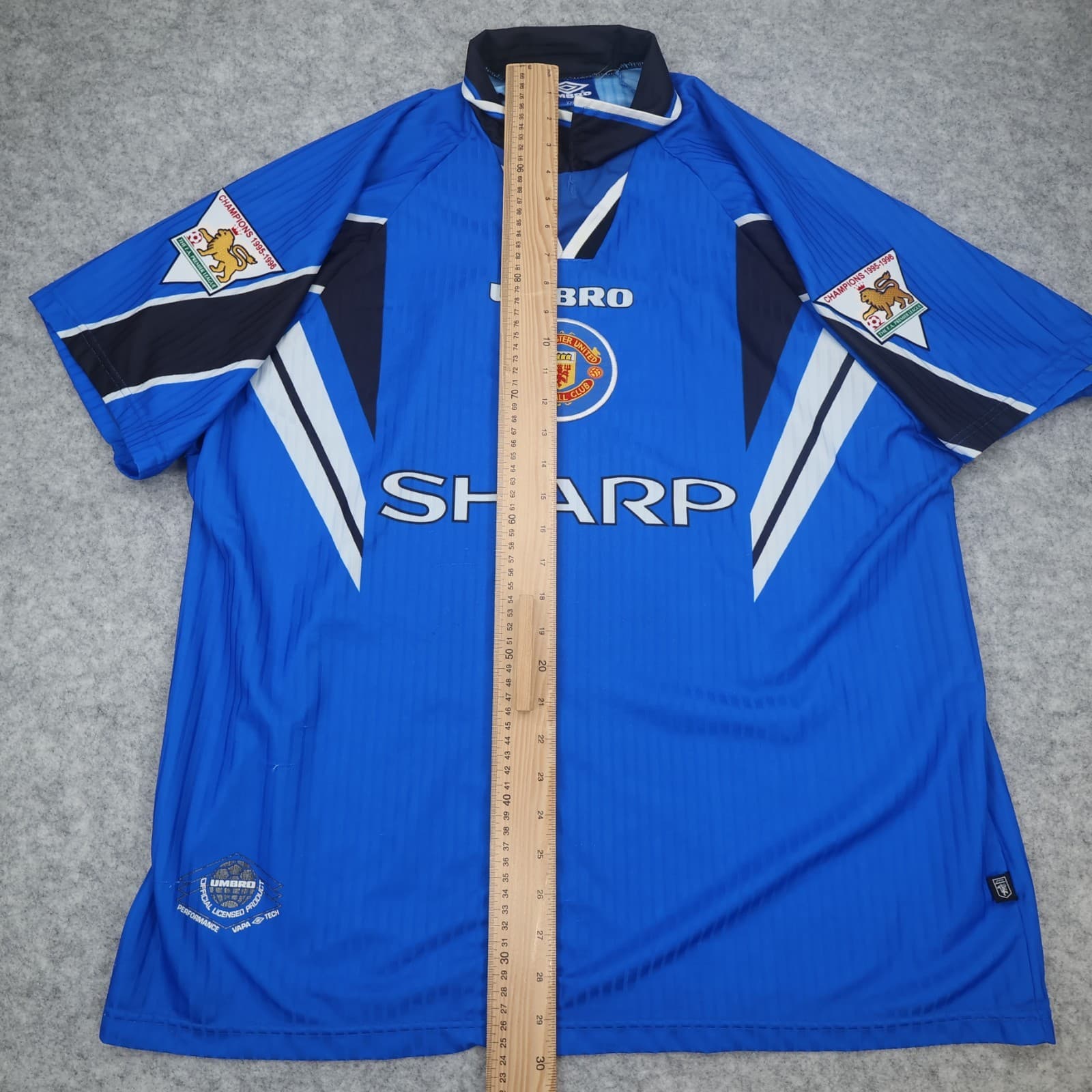 Vintage Manchester United Shirt 2XL Blue Third Kit 96 1998 Umbro David Beckham photo 14