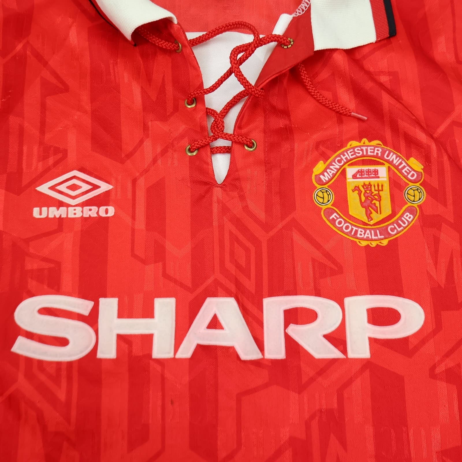 Vintage Manchester United Shirt Large Red Home Kit 1992 1994 Umbro Jersey photo 3