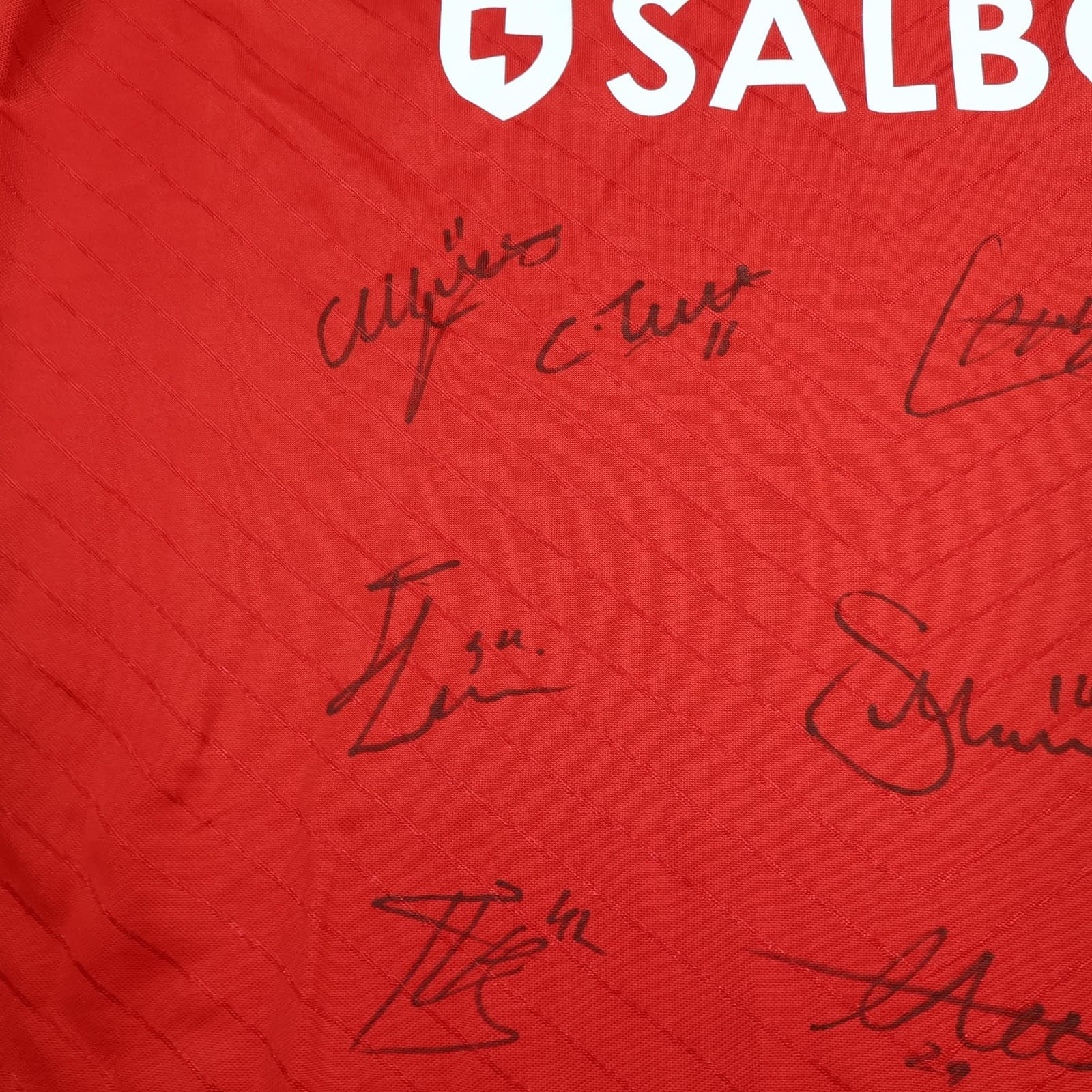 Salford City Shirt Mens Large Red Home Football Adidas Salboy Signed Jersey photo 7