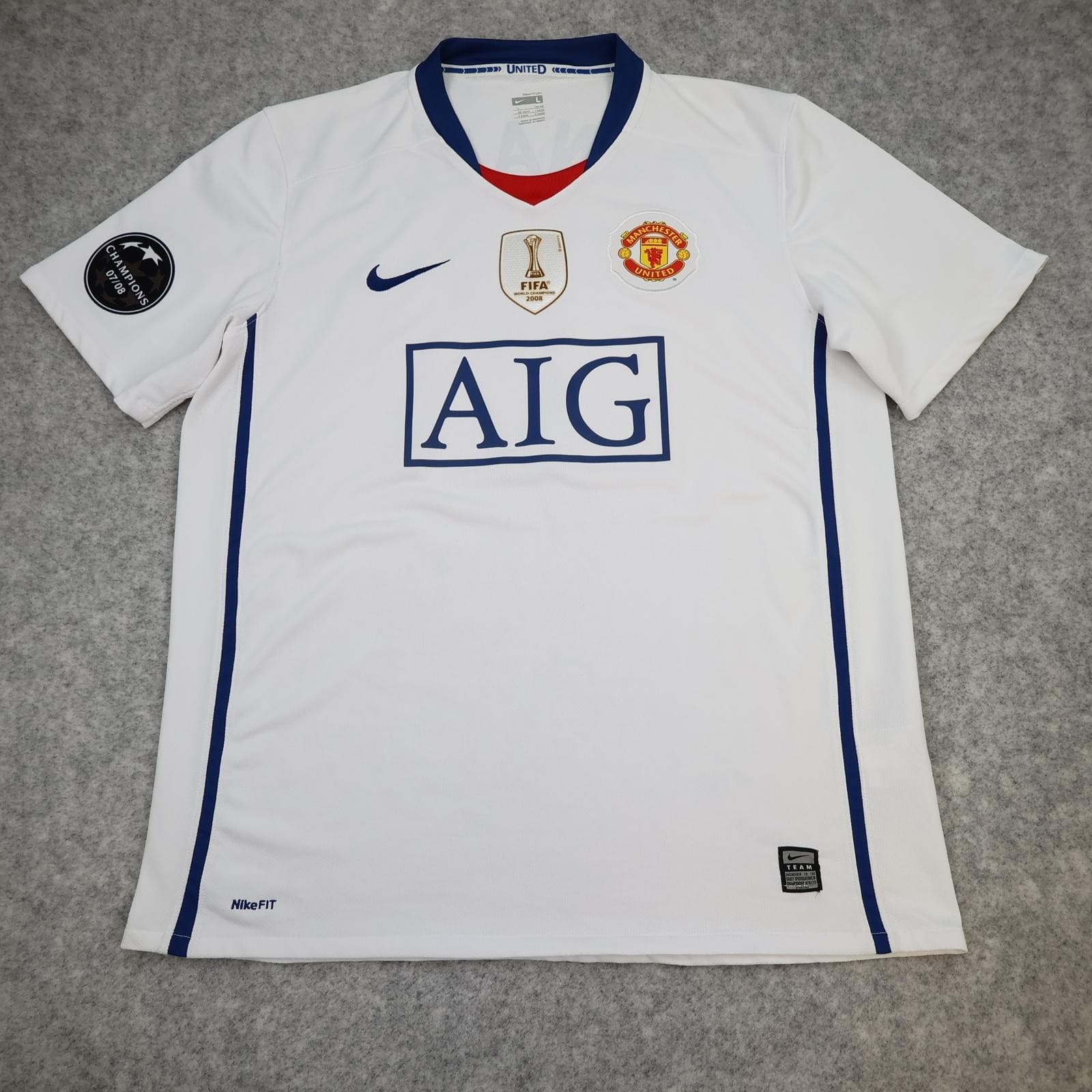 Manchester United Shirt Mens Large White Away 2008 2009 Nike AIG Ronaldo 7 photo 2