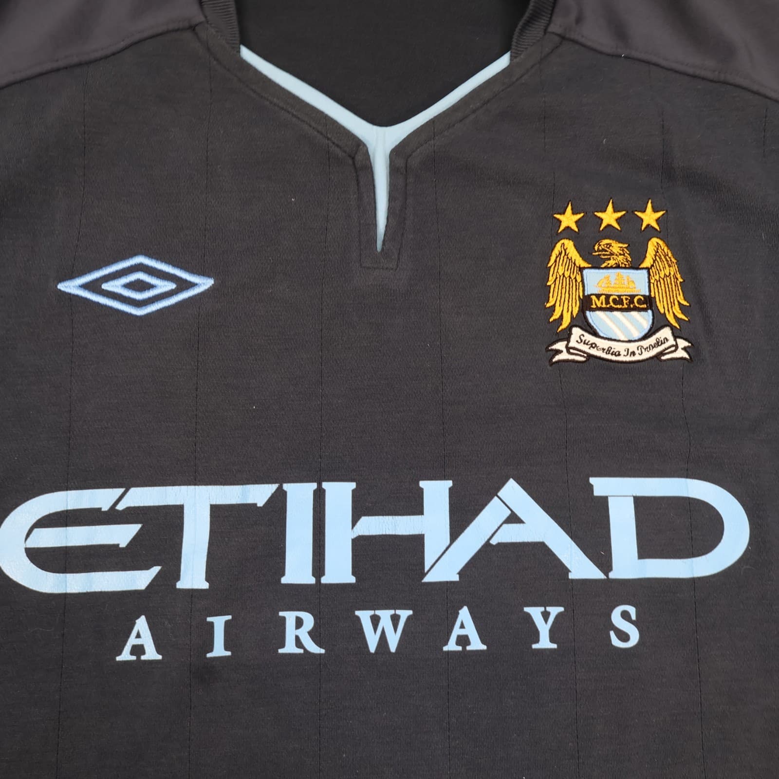 Manchester City Shirt Large Navy Away Kit 2010 2012 Umbro Soccer Jersey photo 3