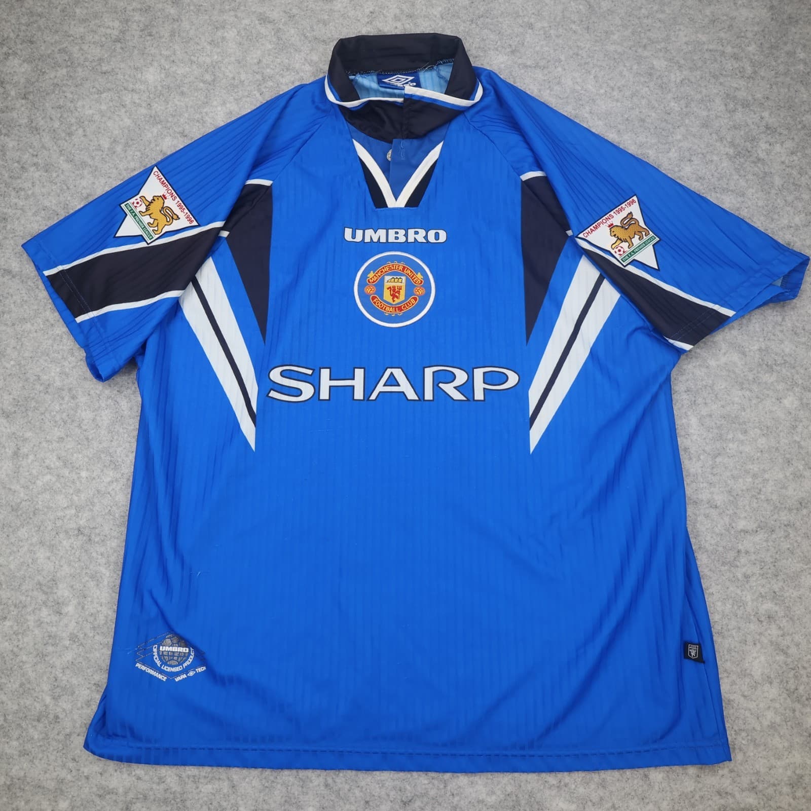 Vintage Manchester United Shirt 2XL Blue Third Kit 96 1998 Umbro David Beckham photo 2