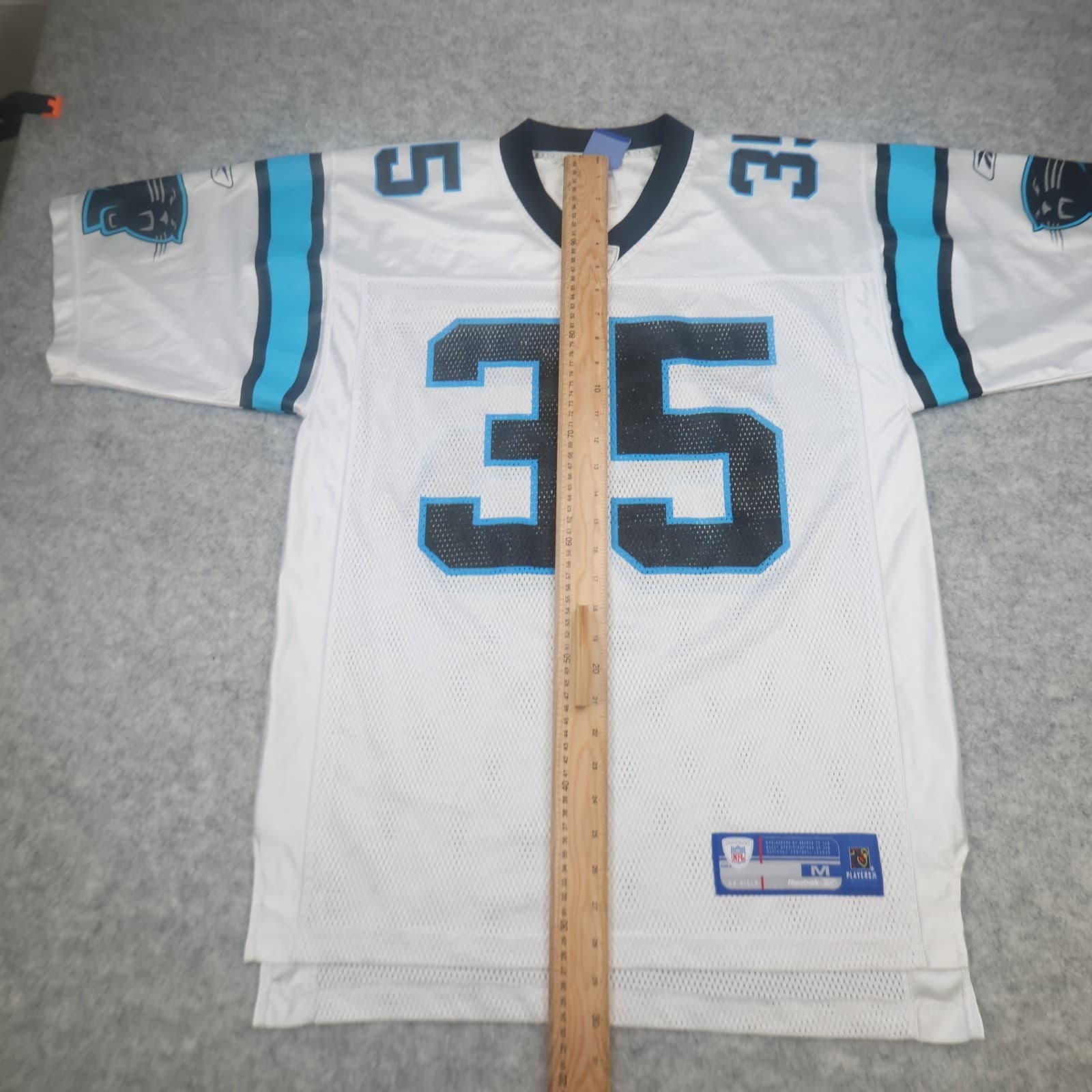 Carolina Panthers Jersey Medium White Shirt NFL Reebok Eric Shelton Mens 35 photo 10