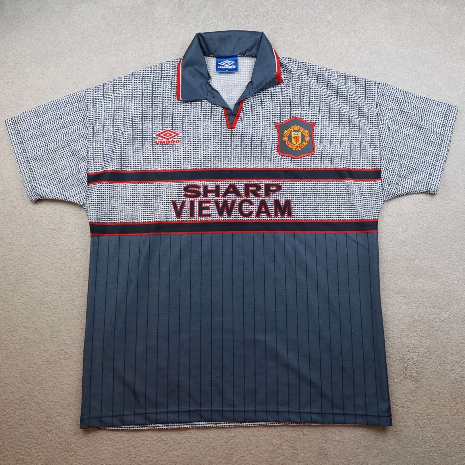 Vintage Manchester United Shirt Extra Large Grey Away 1995 1996 Jersey Cantona 7 photo 2
