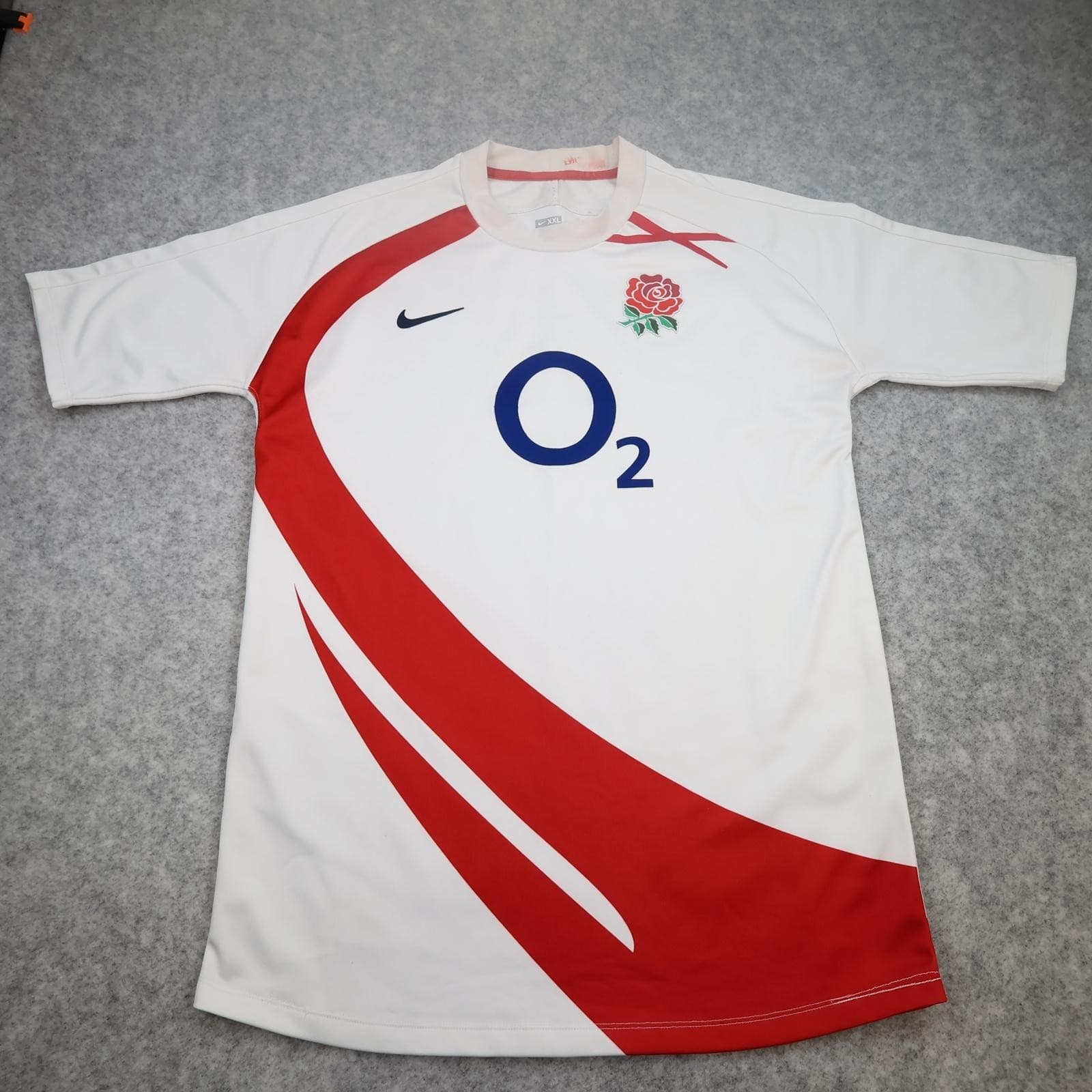England Rugby Shirt Mens 2XL White Red 2007 2008 Rugby Union Nike O2 Jersey