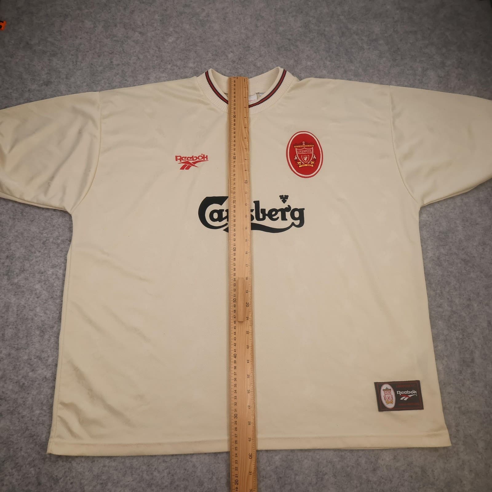 Vintage Liverpool Away Shirt Mens 2XL Beige 1996 1997 Reebok Carlsberg Jersey photo 16