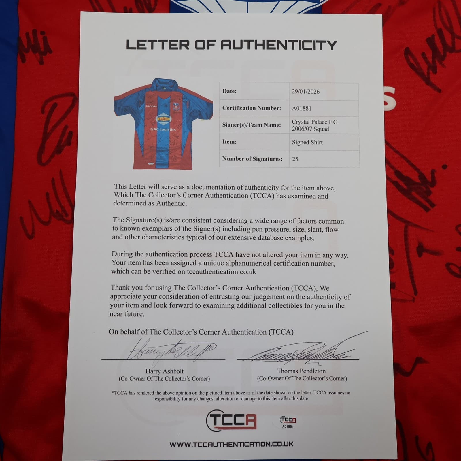 Crystal Palace Shirt Medium Home Kit 2006 2007 Squad Signed COA Included photo 3