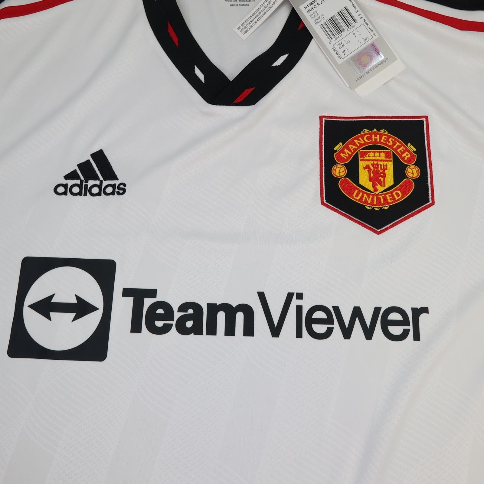 Manchester United Away Shirt Mens Large White 2022 2023 Adidas Soccer Jersey photo 3