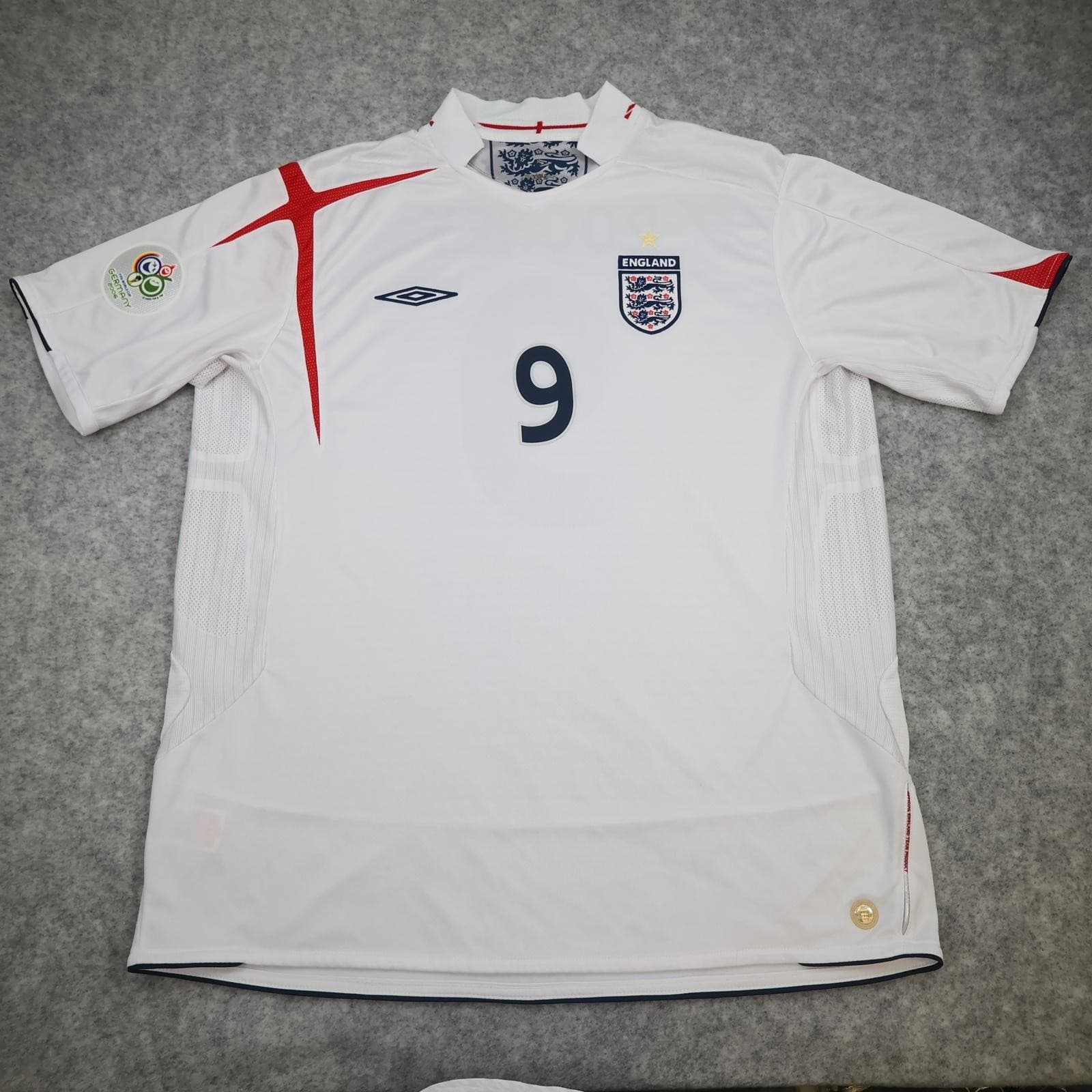 Vintage England Home Shirt Mens 2XL White 2005 2007 Football Umbro Rooney 9 photo 2